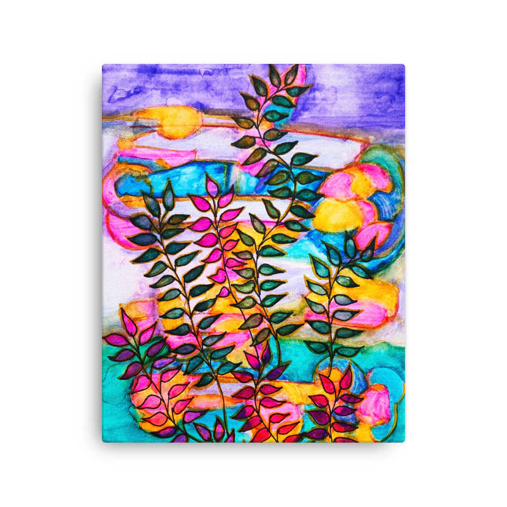 Neon Leaves Abstract Canvas Print Unframed