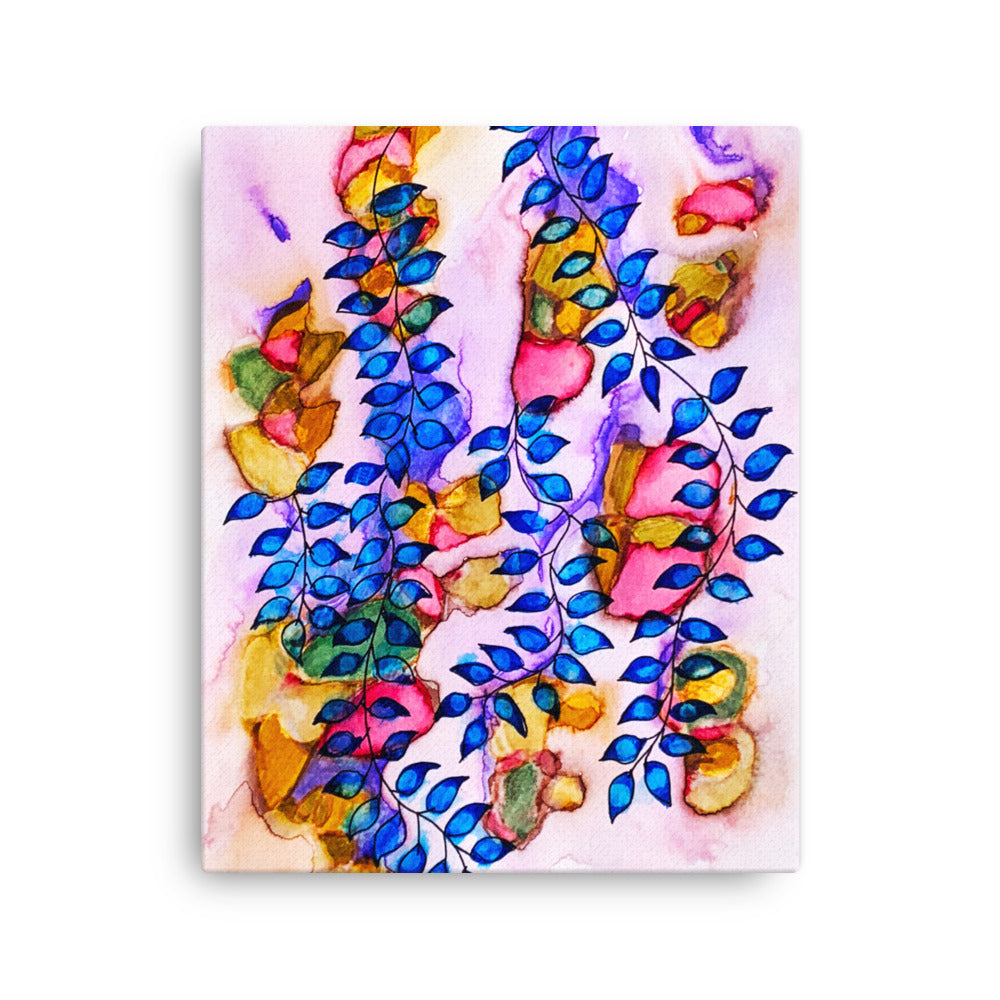 Royal Blue Leaves Canvas Print Unframed