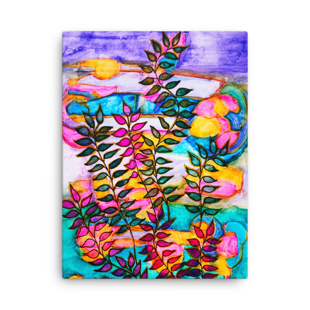 Neon Leaves Abstract Canvas Print Unframed