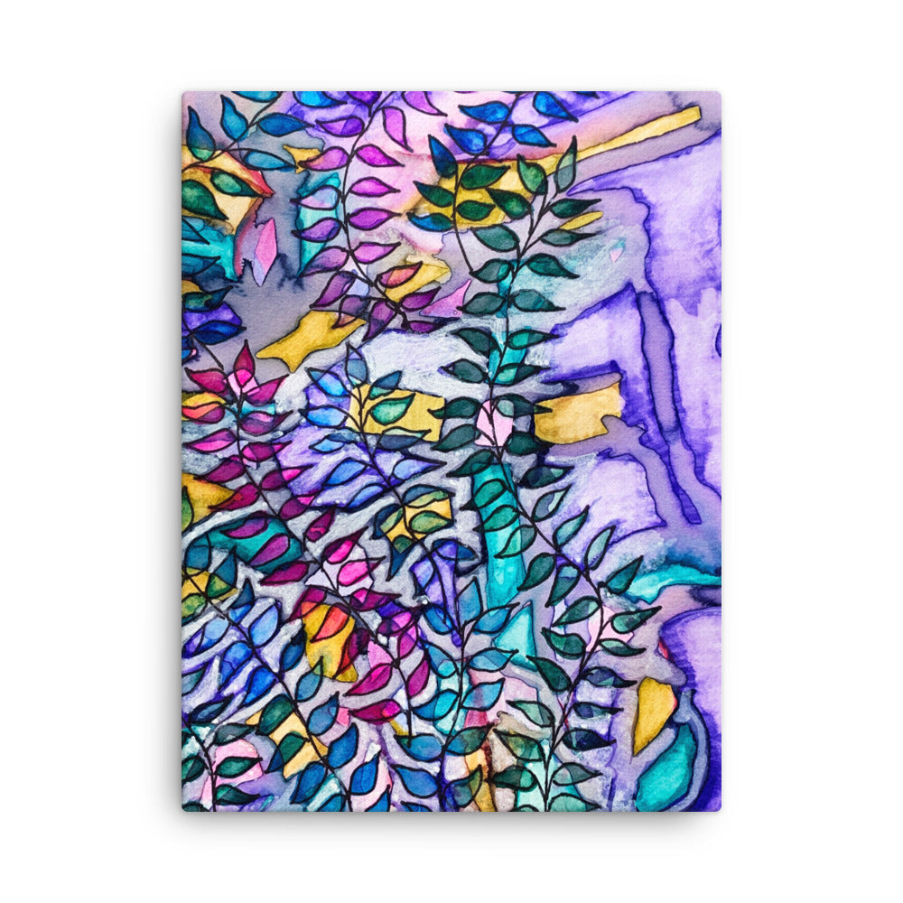 Purple Creek Leaves Canvas Print Unframed