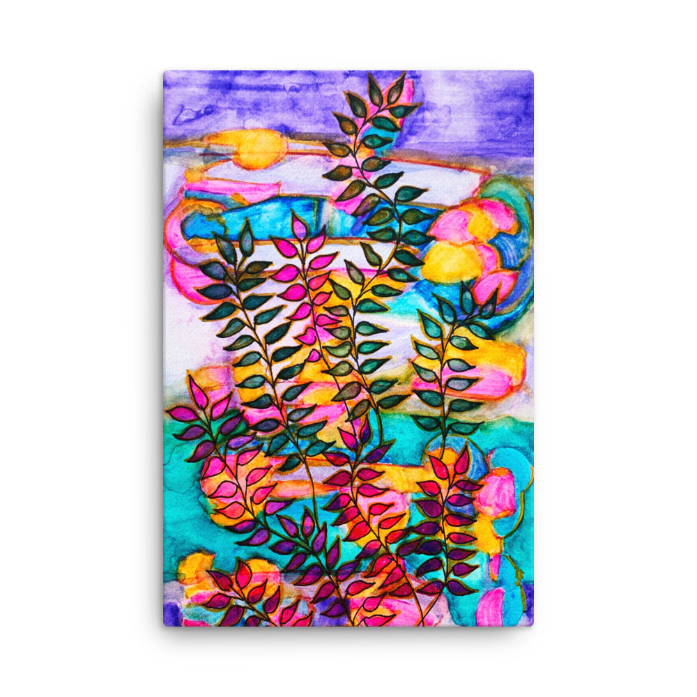 Neon Leaves Abstract Canvas Print Unframed