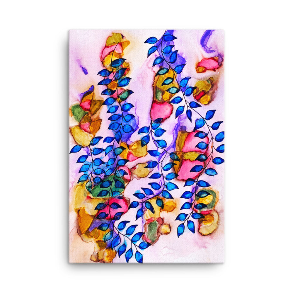 Royal Blue Leaves Canvas Print Unframed