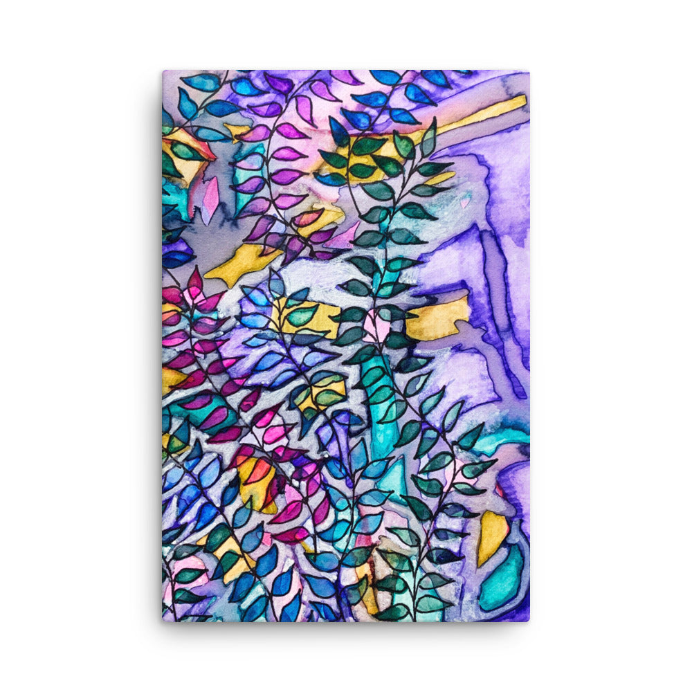 Purple Creek Leaves Canvas Print Unframed