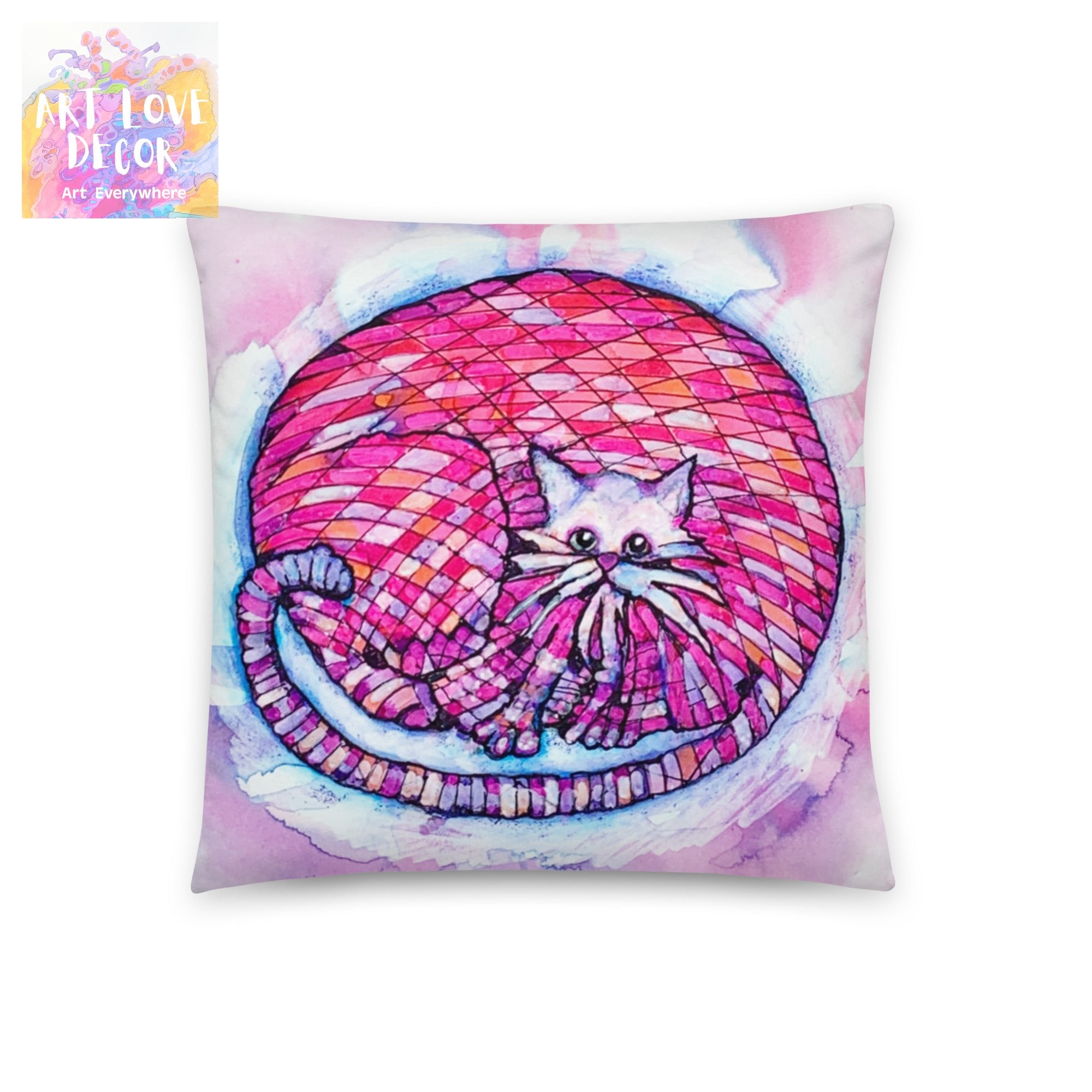 Big Pink Cat Pillow - Art Love Decor