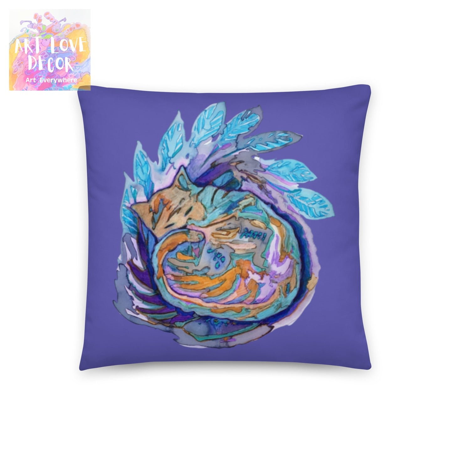 Blue Leaves Cat Pillow