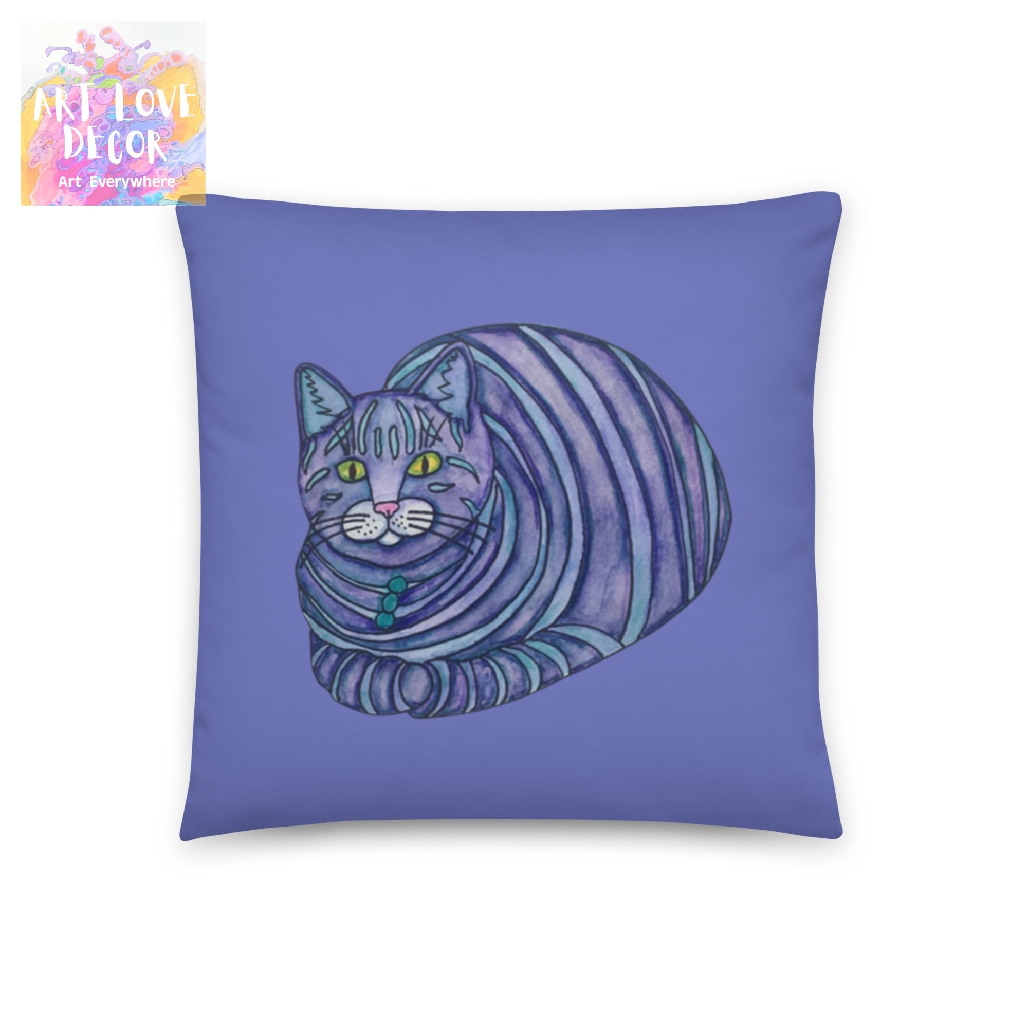 Big Blue Tabby Cat Pillow - Art Love Decor