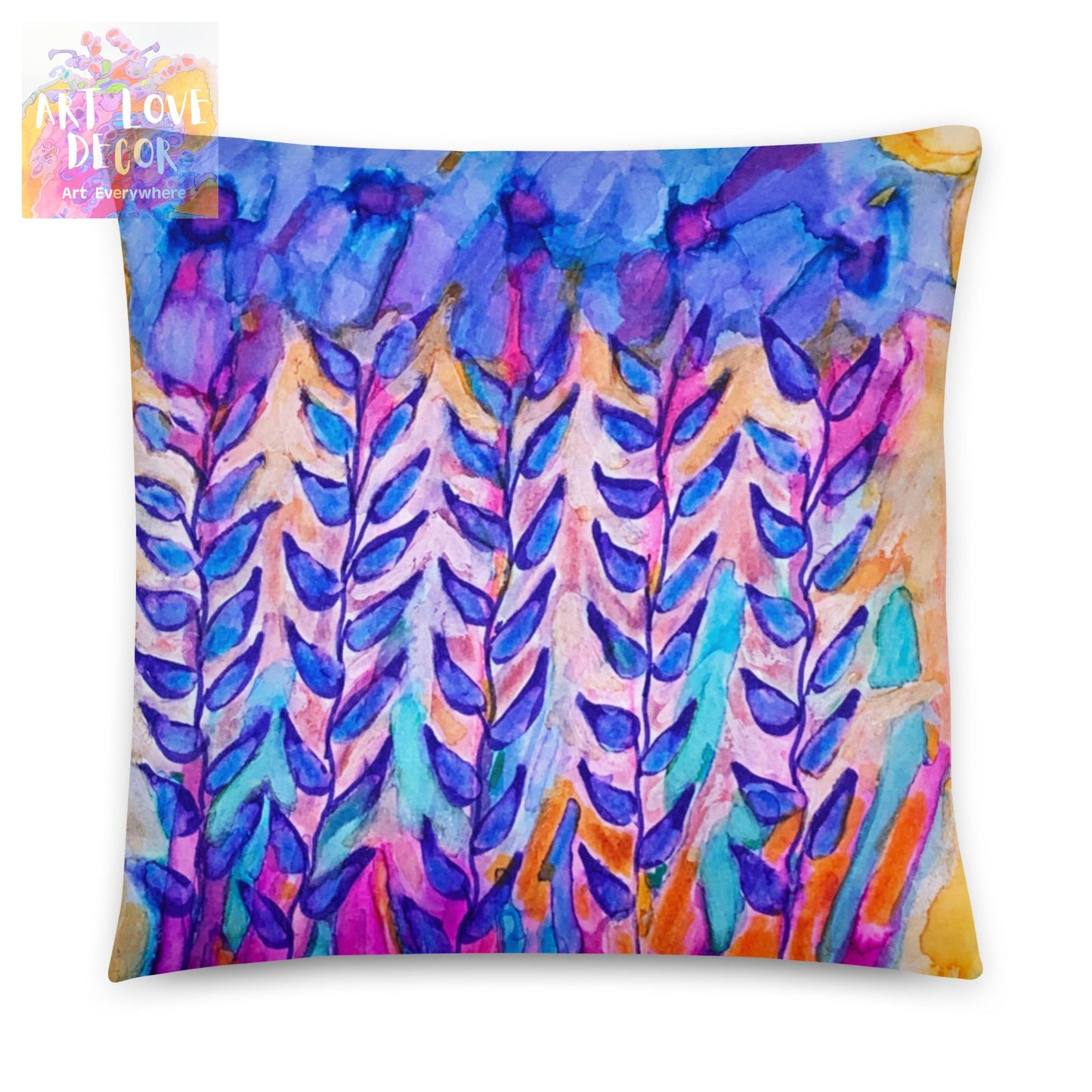 Blue Stems Flower Pillow - Art Love Decor