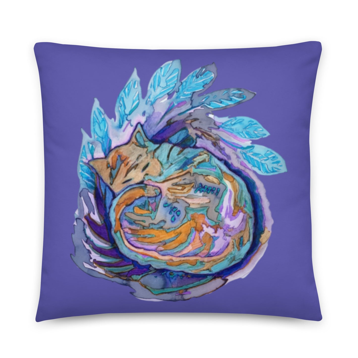Blue Leaves Cat Pillow