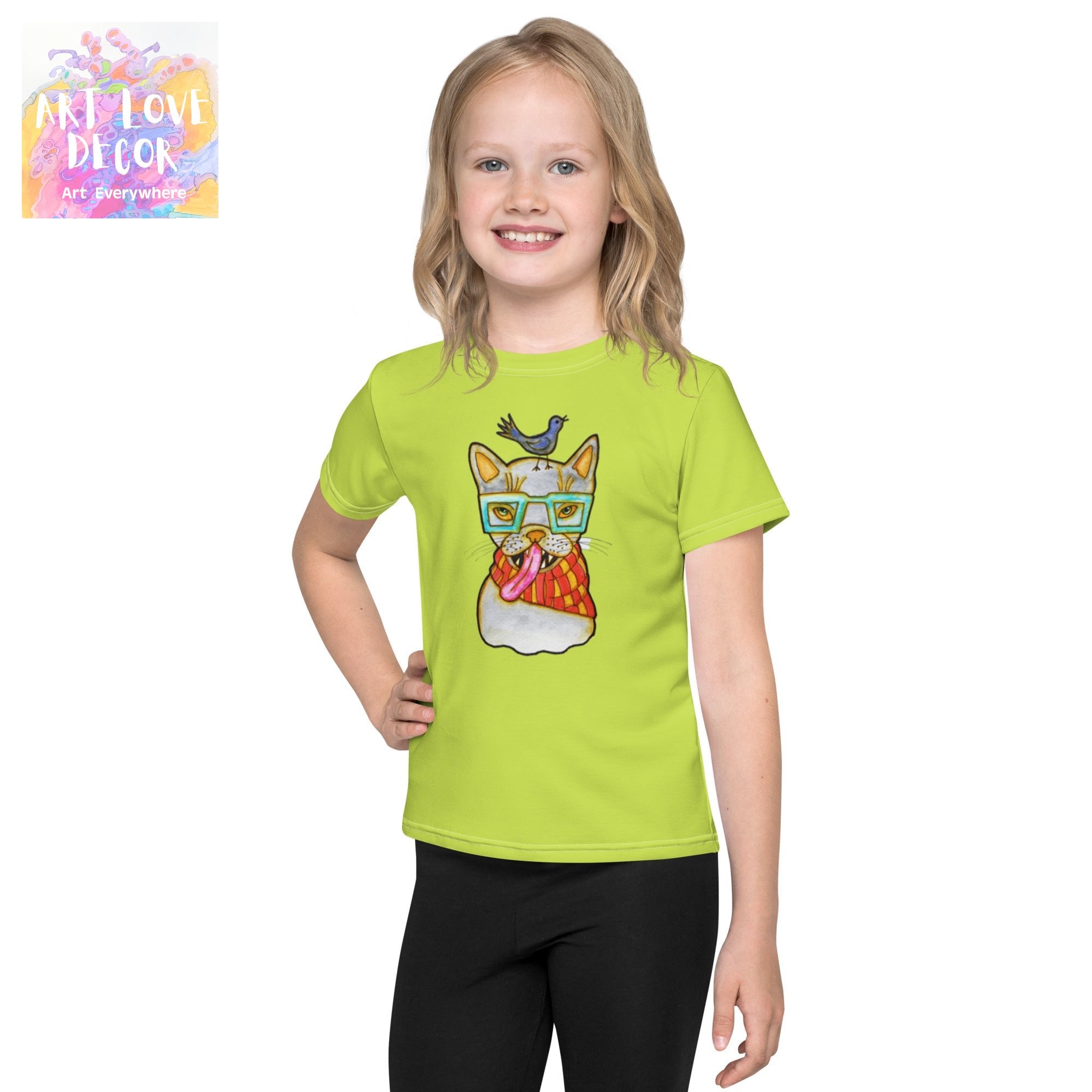 Kitty Bird Kids crew neck t-shirt - Art Love Decor