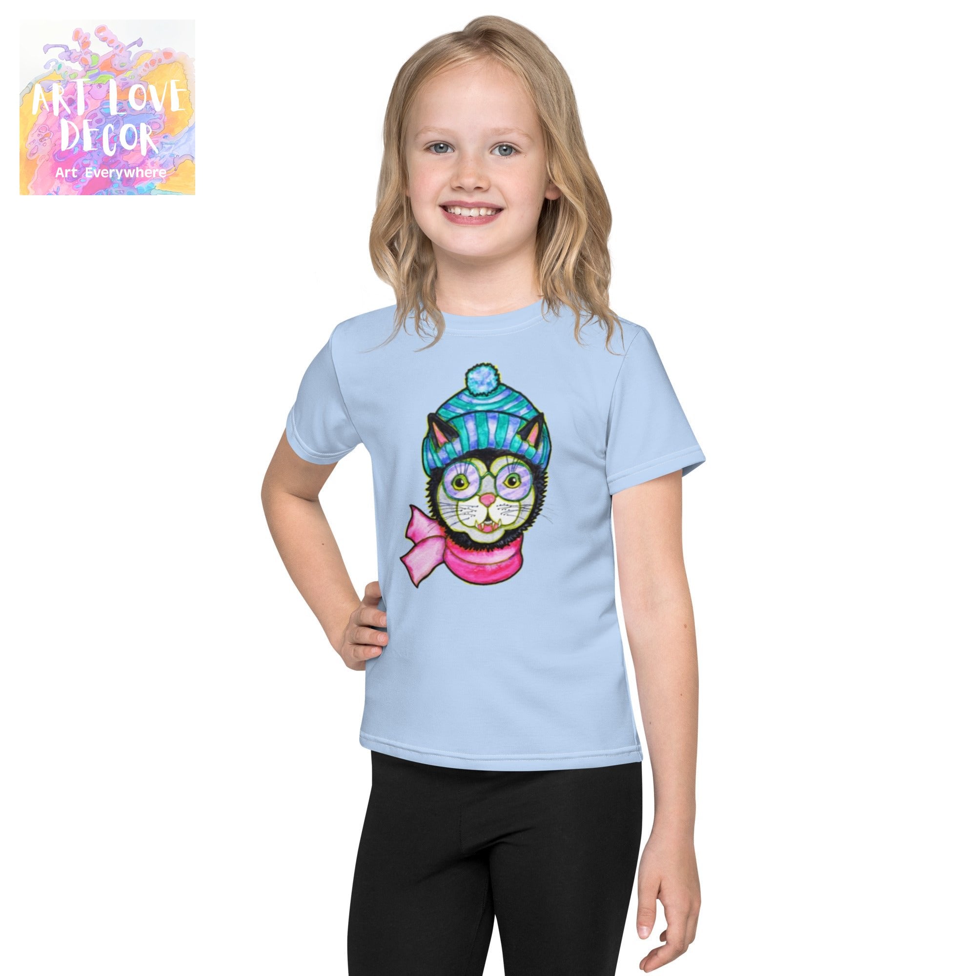 Kitty Beanie Kids crew neck t-shirt - Art Love Decor