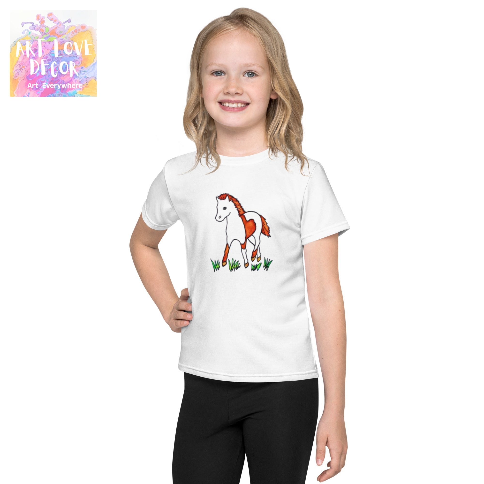 Paint Pony Horse Kids crew neck t-shirt - Art Love Decor