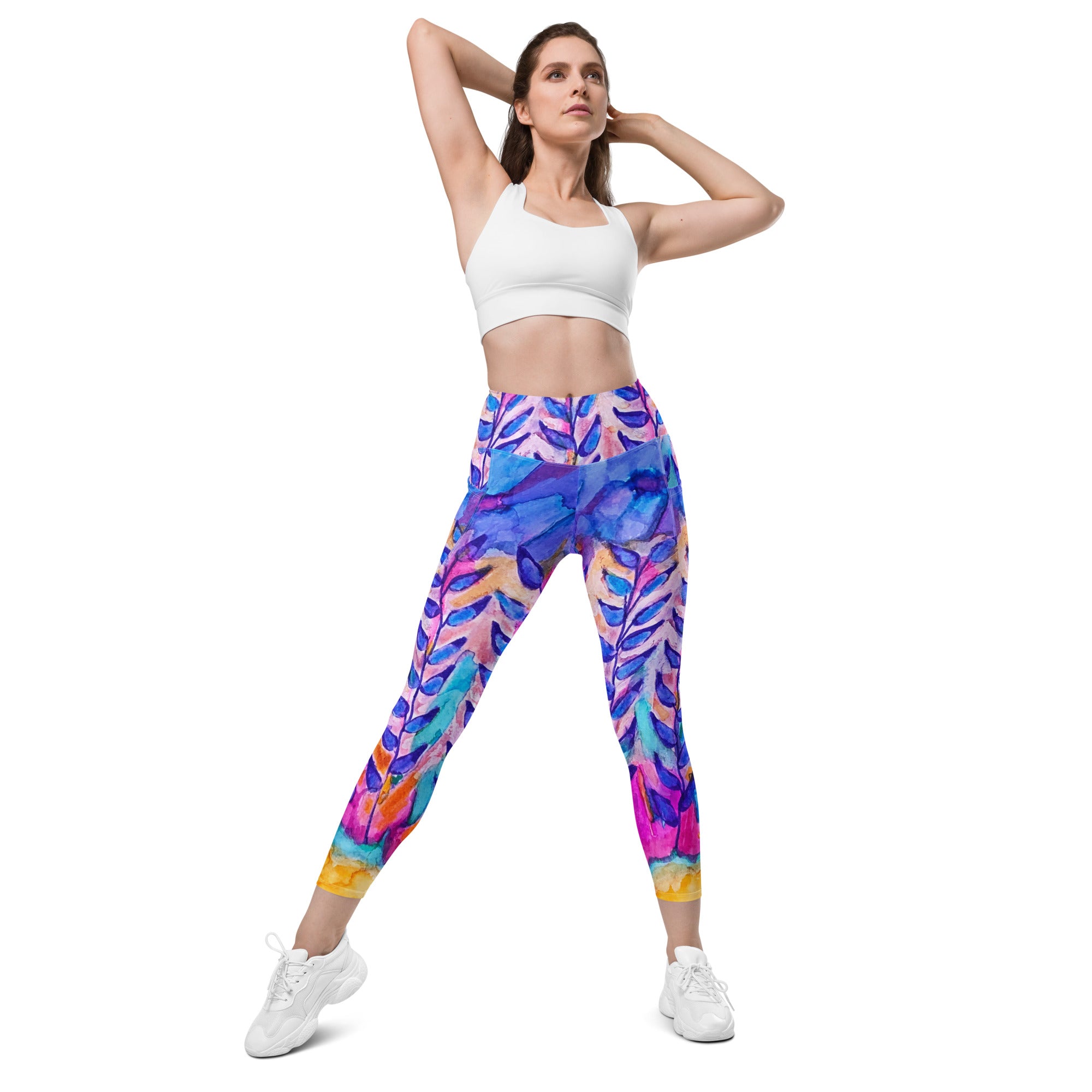 Blue Stems Leggings with pockets - Art Love Decor