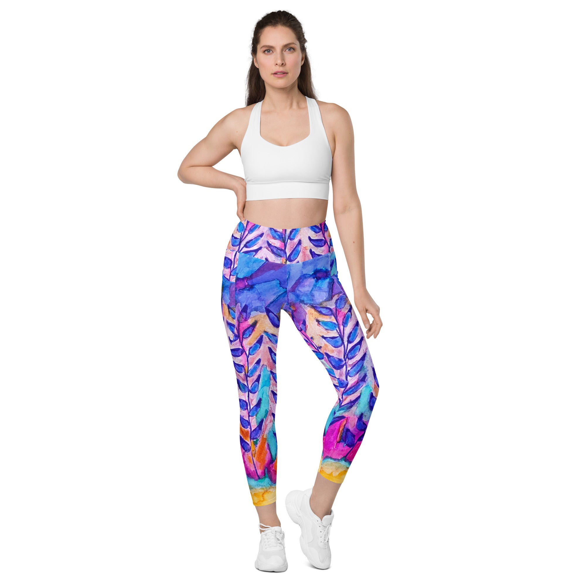 Blue Stems Leggings with pockets - Art Love Decor