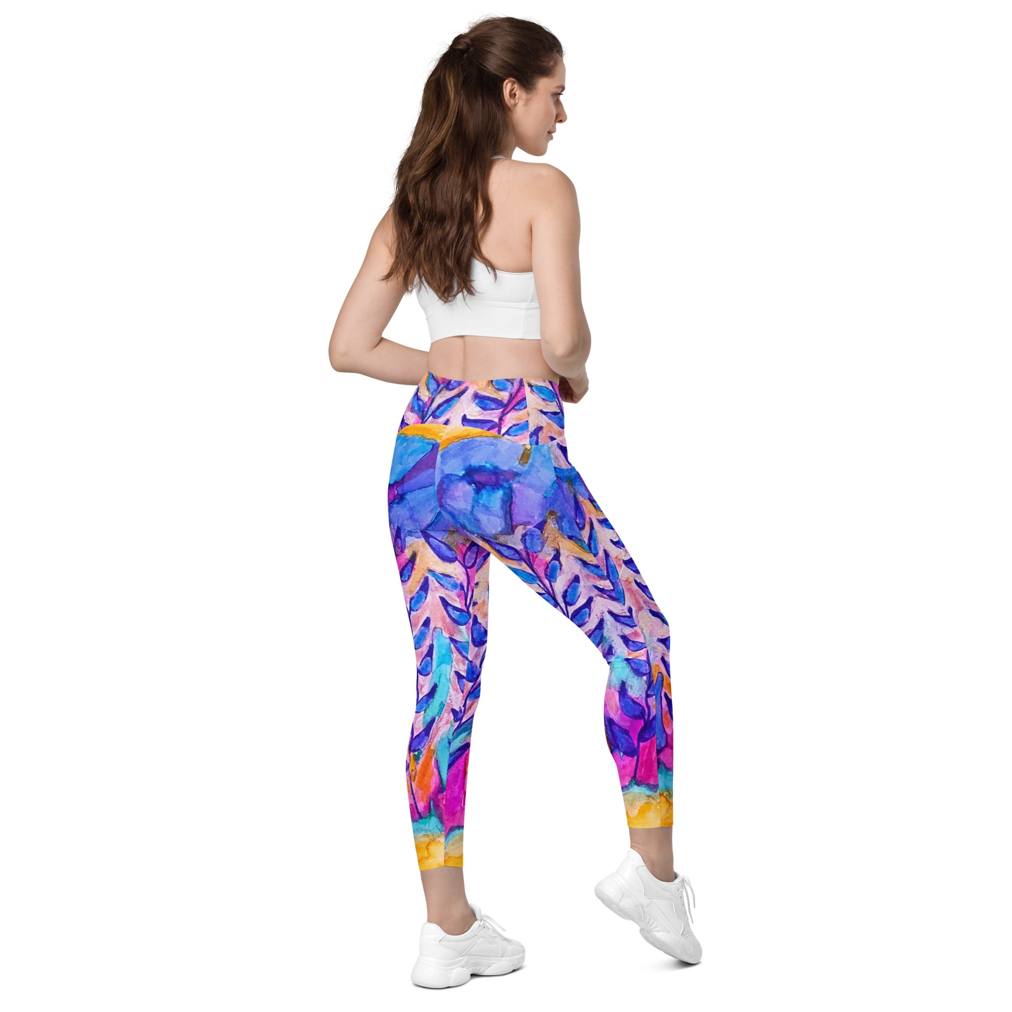 Blue Stems Leggings with pockets - Art Love Decor