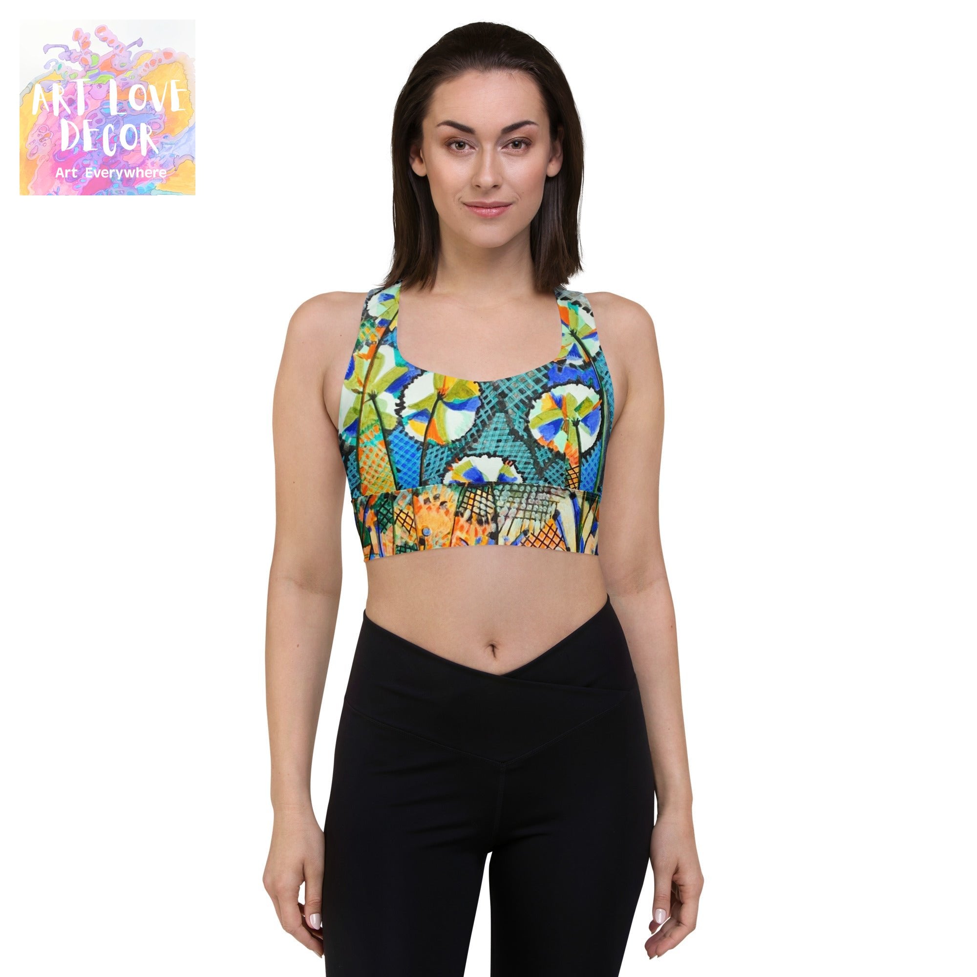 Dandelion Abstract Longline sports bra - Art Love Decor