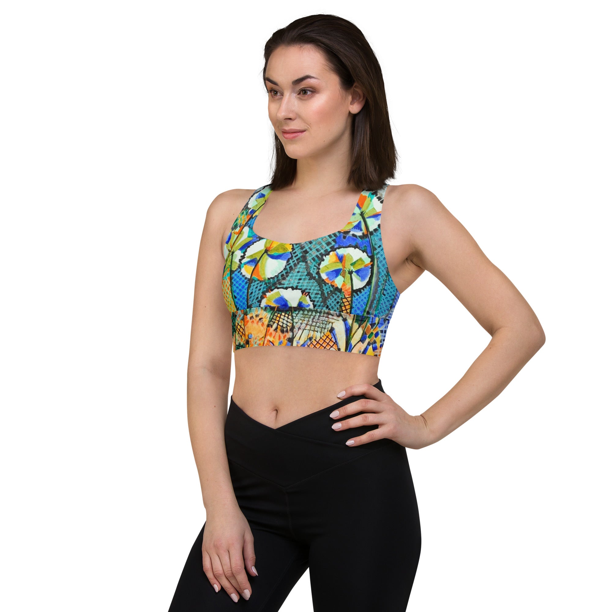 Dandelion Abstract Longline sports bra - Art Love Decor