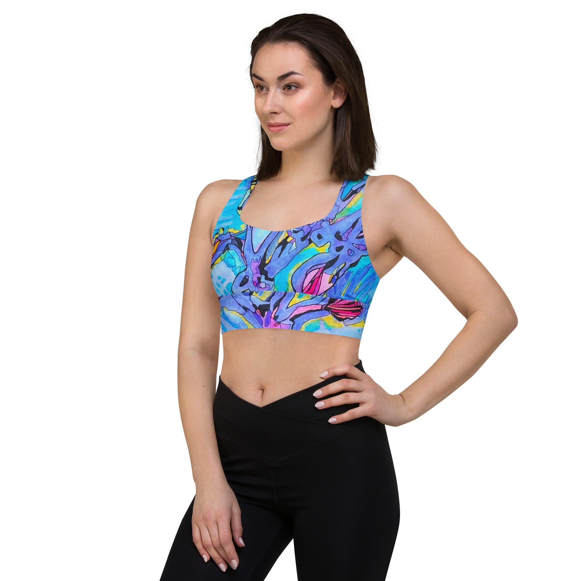 Flower Buds Abstract Longline sports bra - Art Love Decor