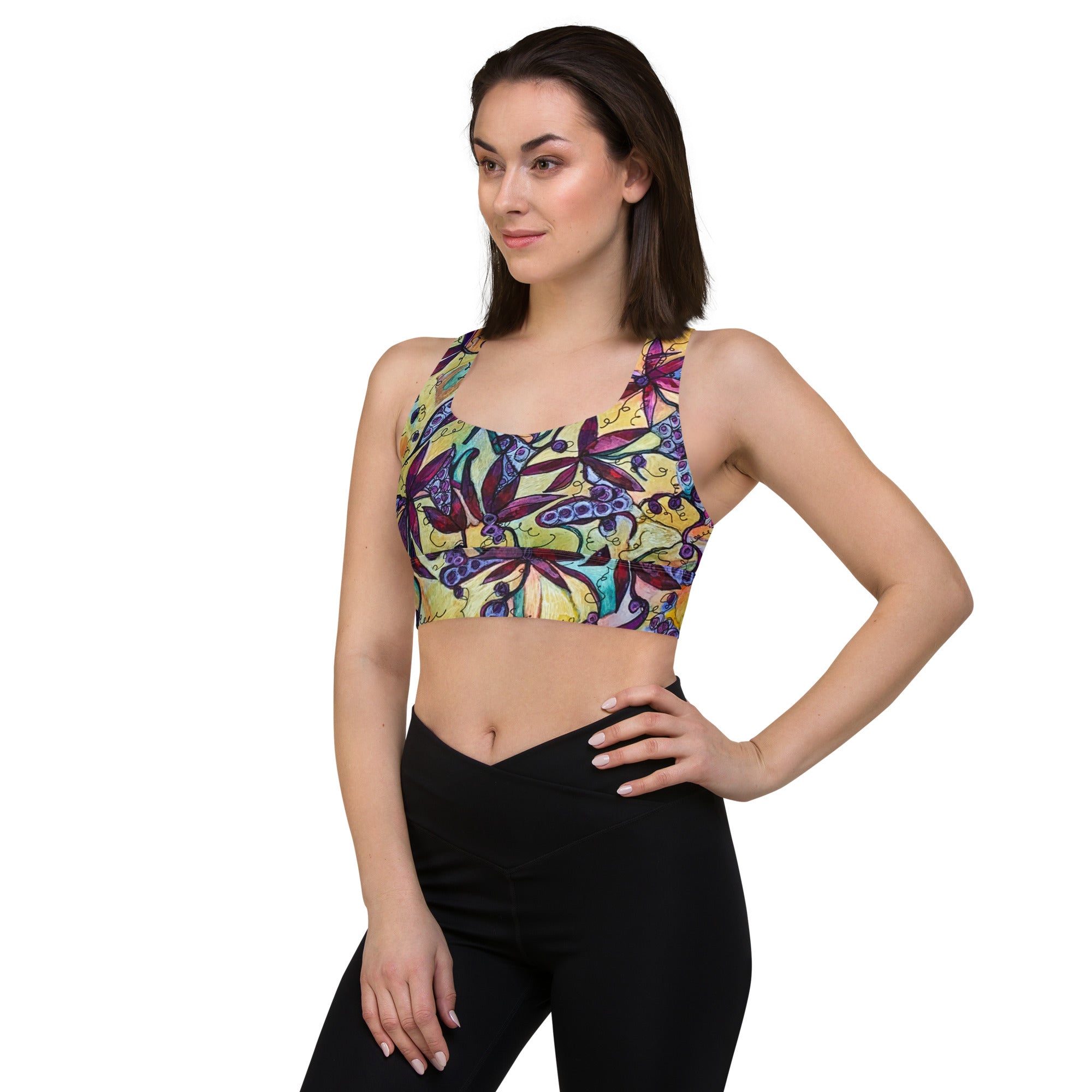 Burgundy Vines Abstract Longline sports bra - Art Love Decor