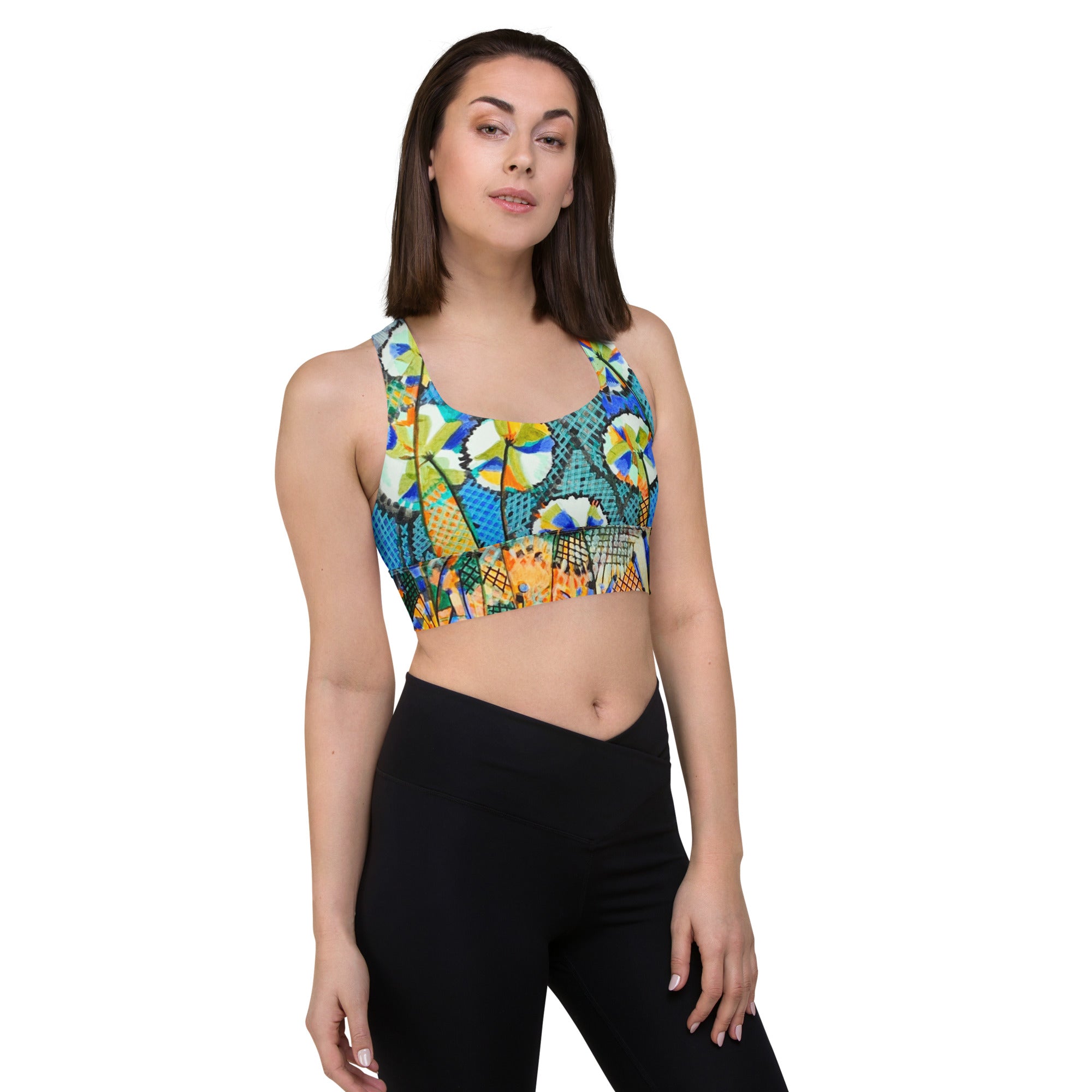 Dandelion Abstract Longline sports bra - Art Love Decor