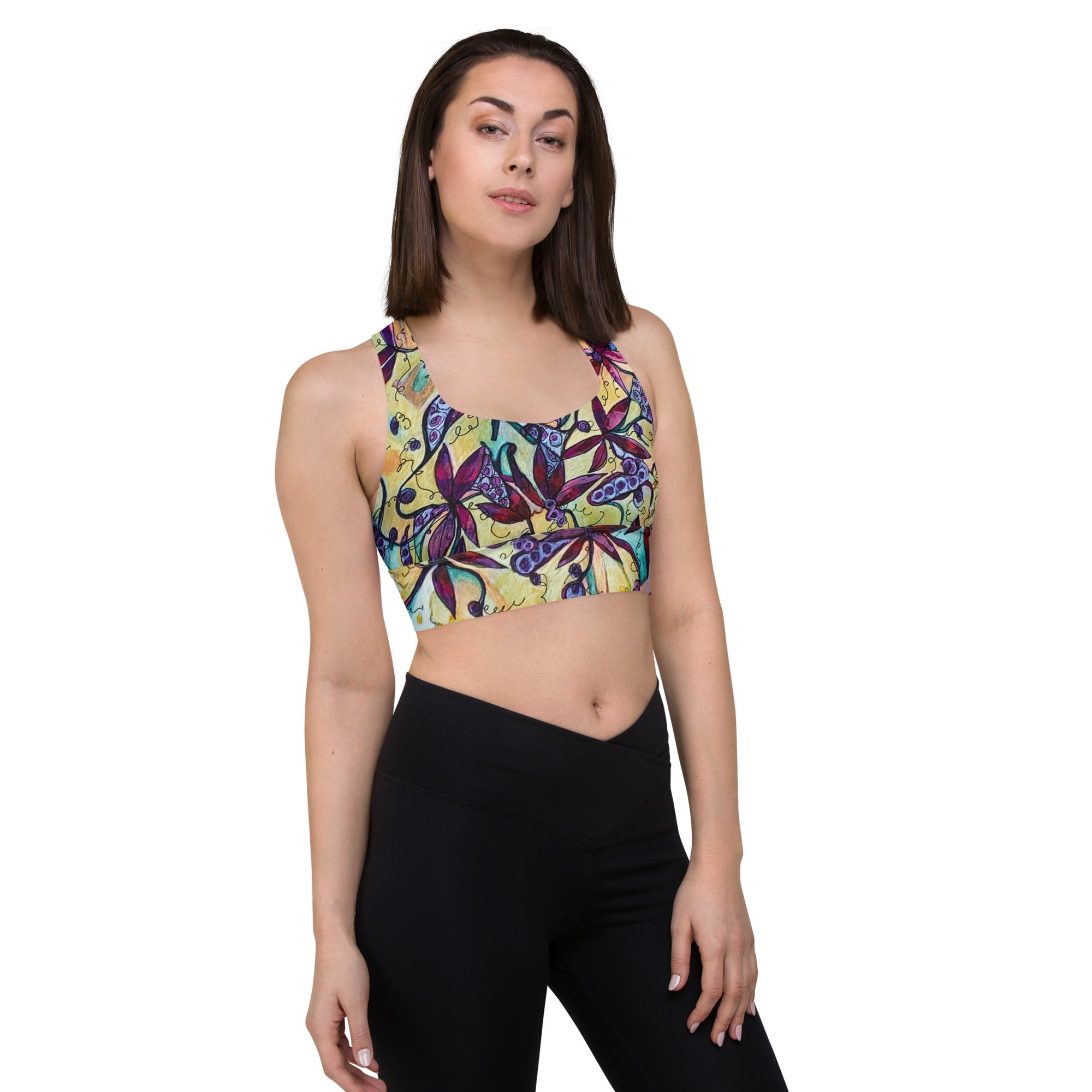 Burgundy Vines Abstract Longline sports bra - Art Love Decor