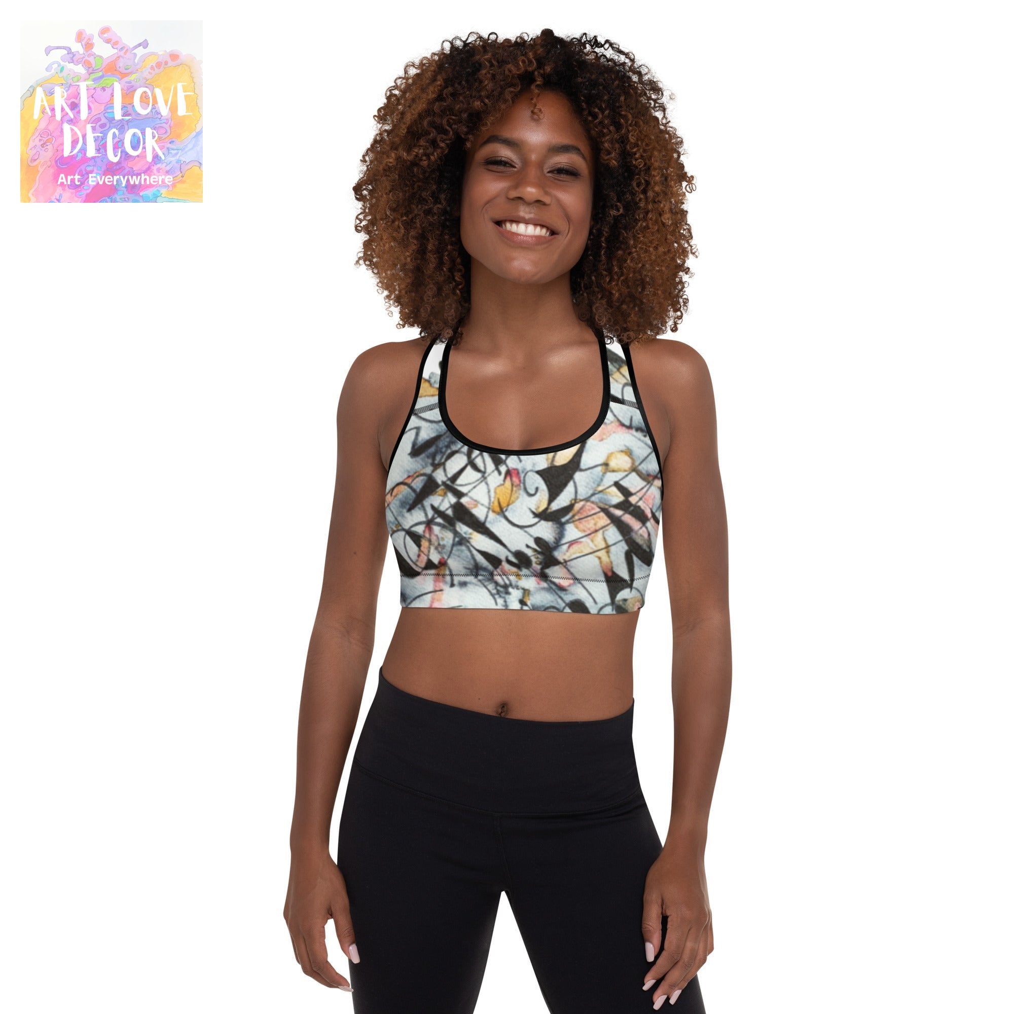 Fleeting Thoughts Abstract Padded Sports Bra - Art Love Decor