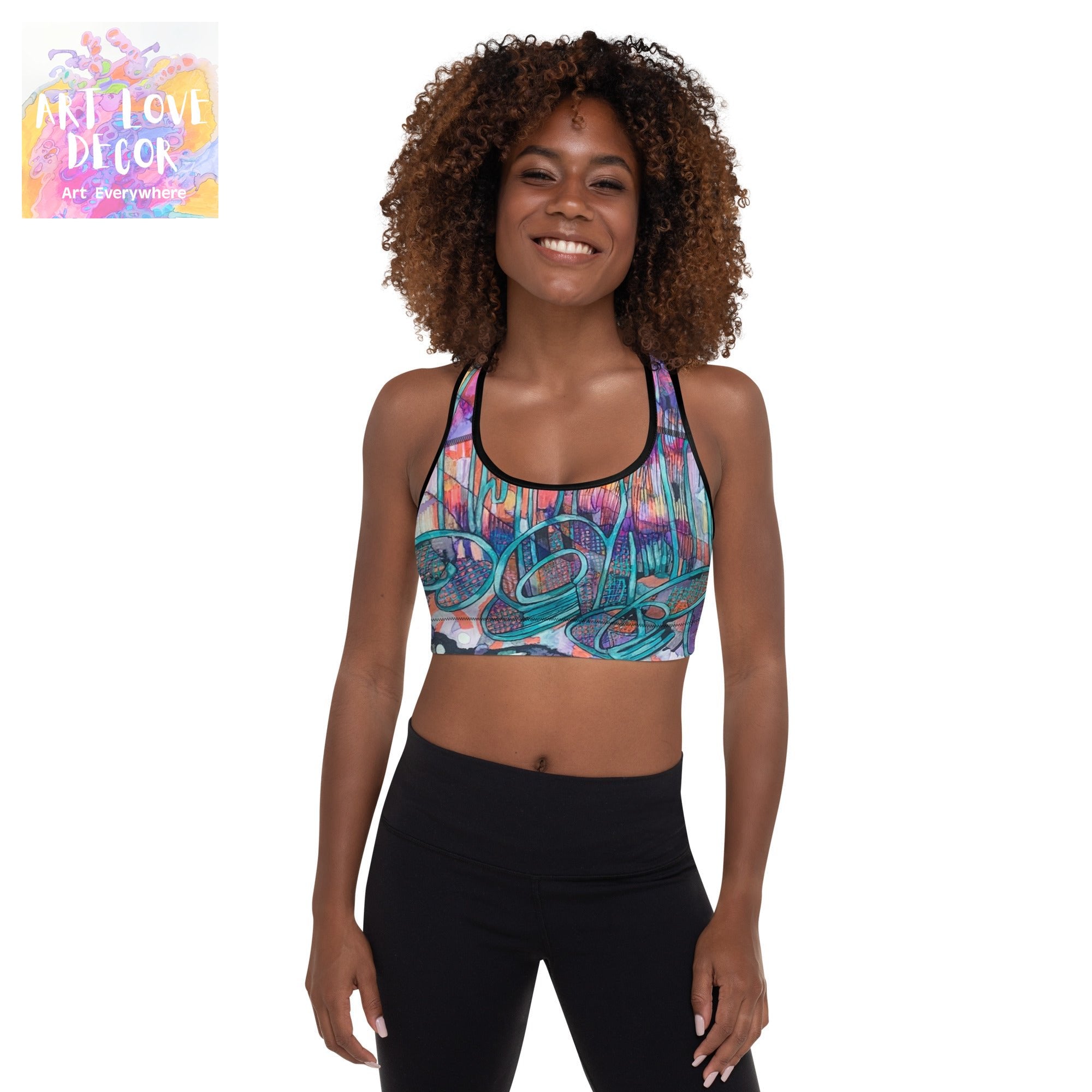Let Loose Abstract Padded Sports Bra - Art Love Decor