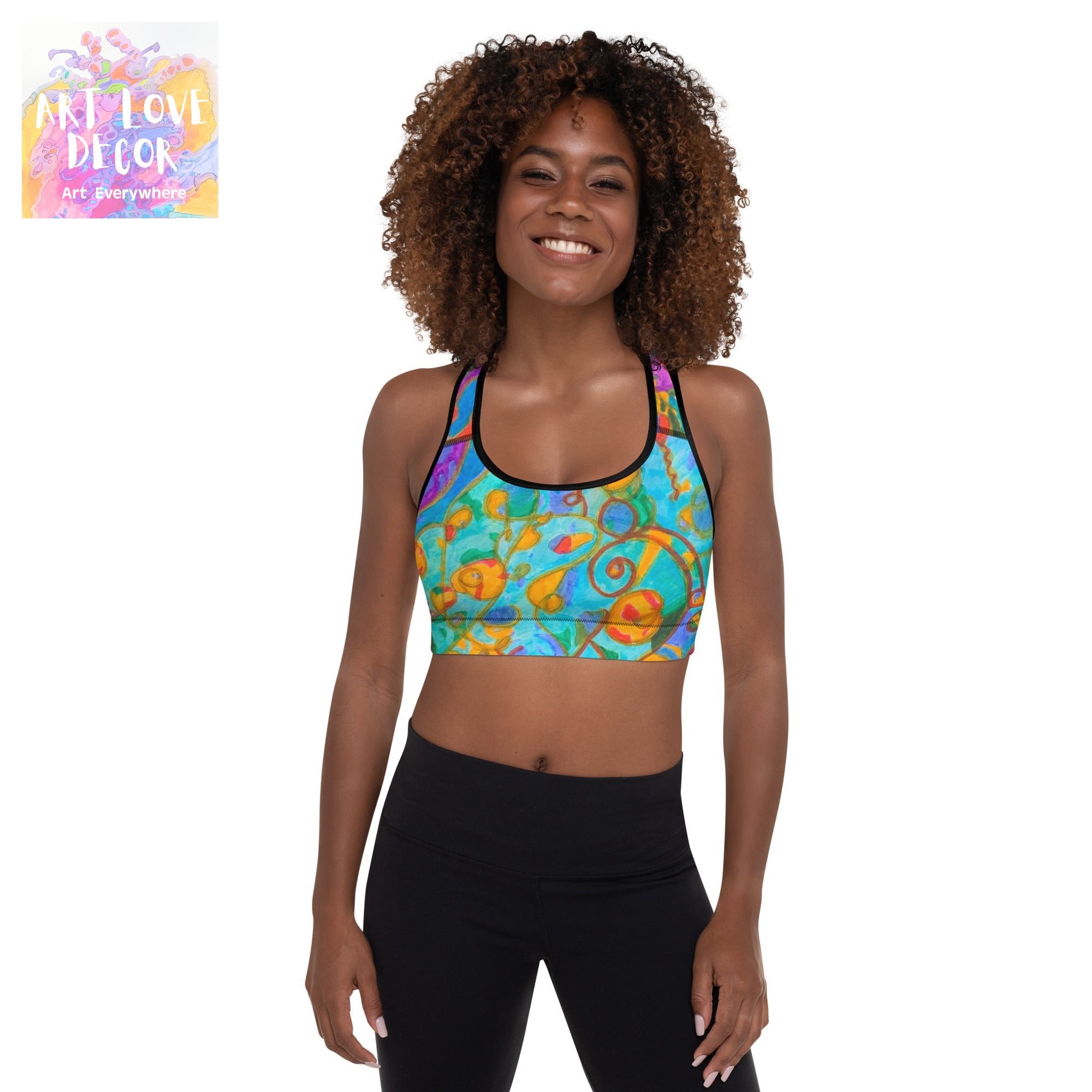 Curled Up Abstract Padded Sports Bra - Art Love Decor