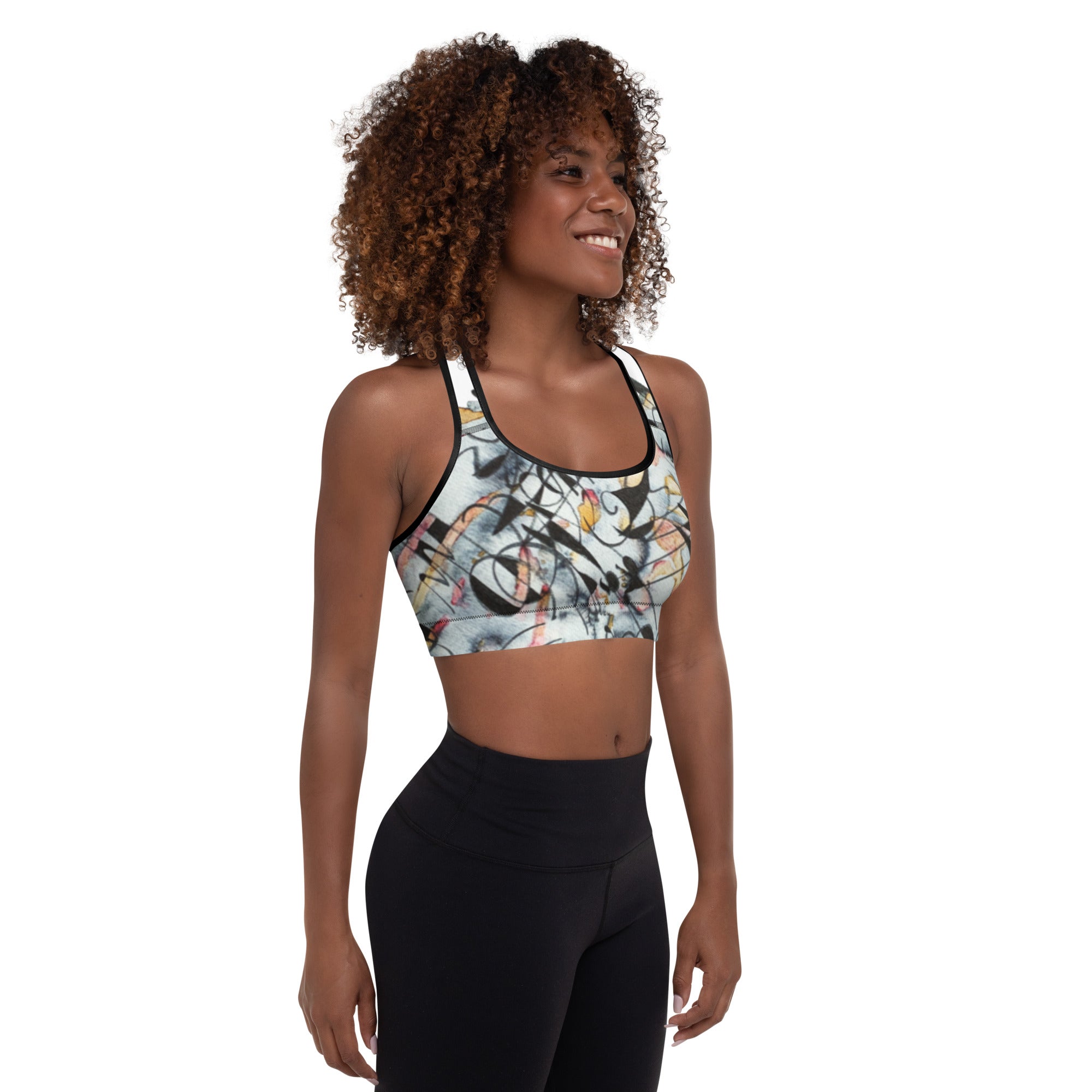 Fleeting Thoughts Abstract Padded Sports Bra - Art Love Decor