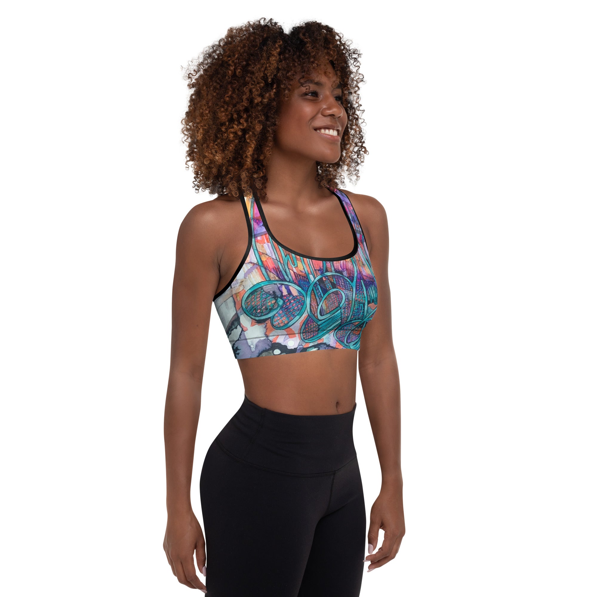 Let Loose Abstract Padded Sports Bra - Art Love Decor