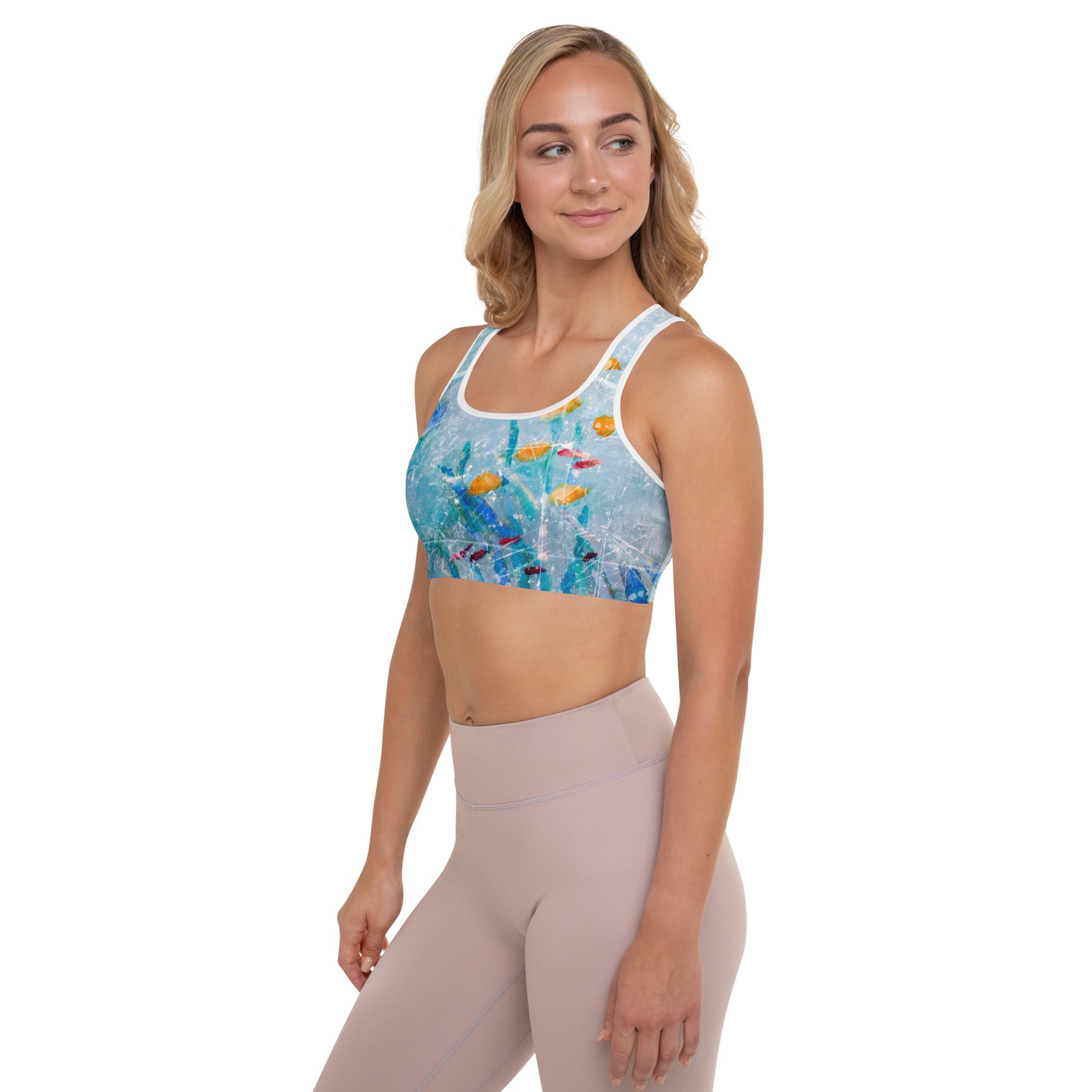 Aqua Sea Abstract Padded Sports Bra - Art Love Decor