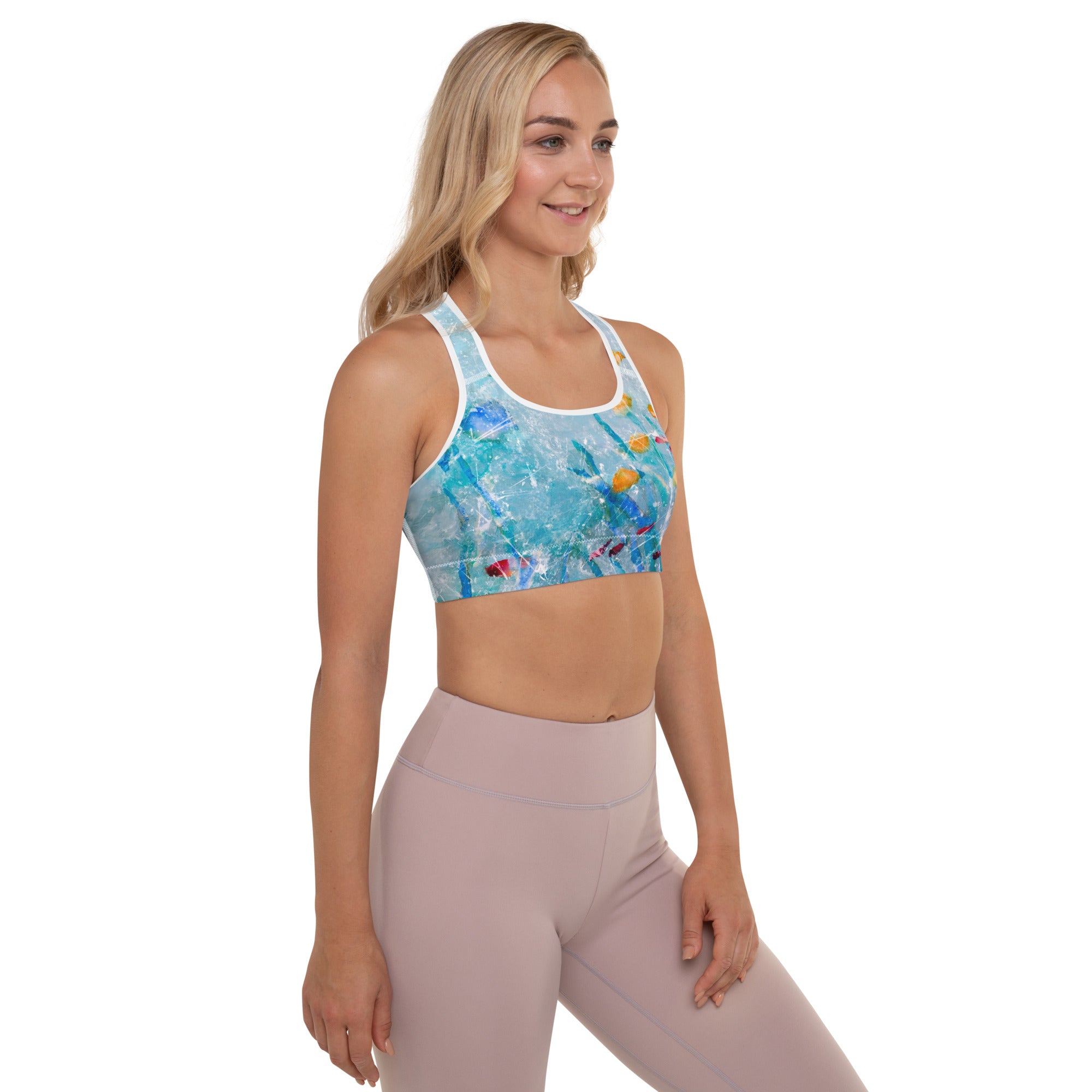 Aqua Sea Abstract Padded Sports Bra - Art Love Decor