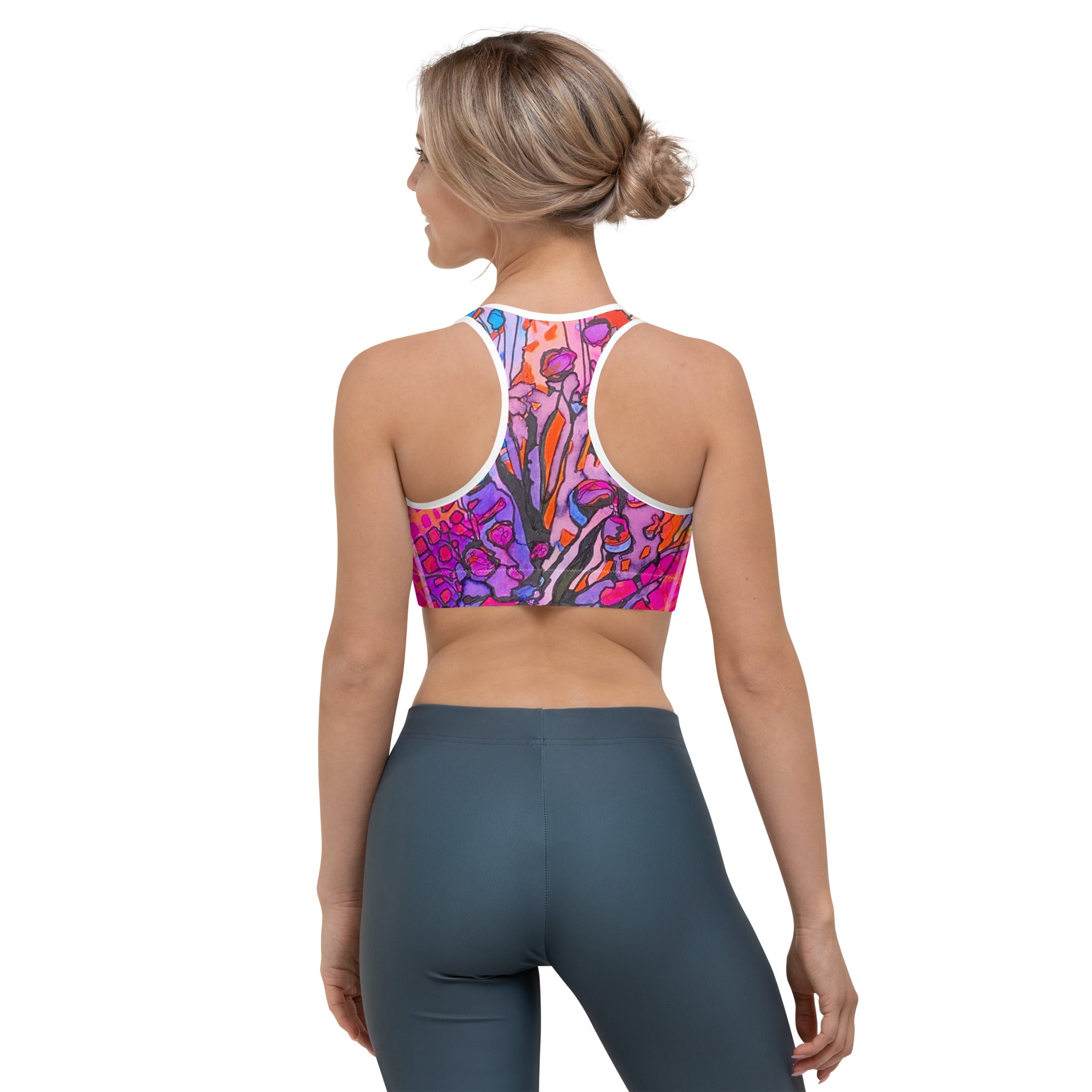 Flower Pot Abstract Sports bra - Art Love Decor