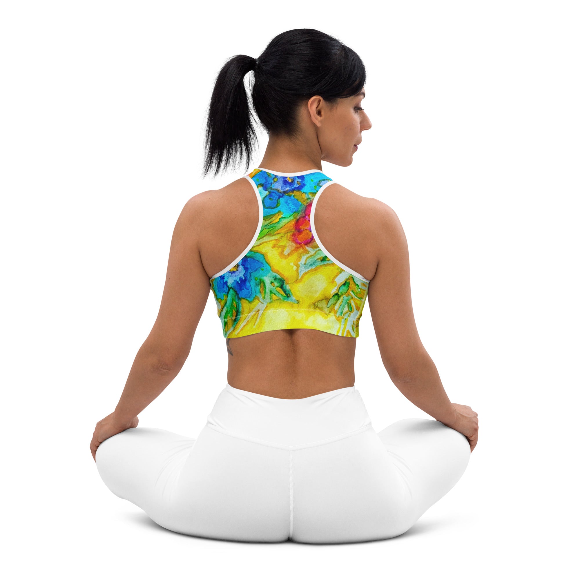 Yellow Hot Spot Abstract Sports bra - Art Love Decor