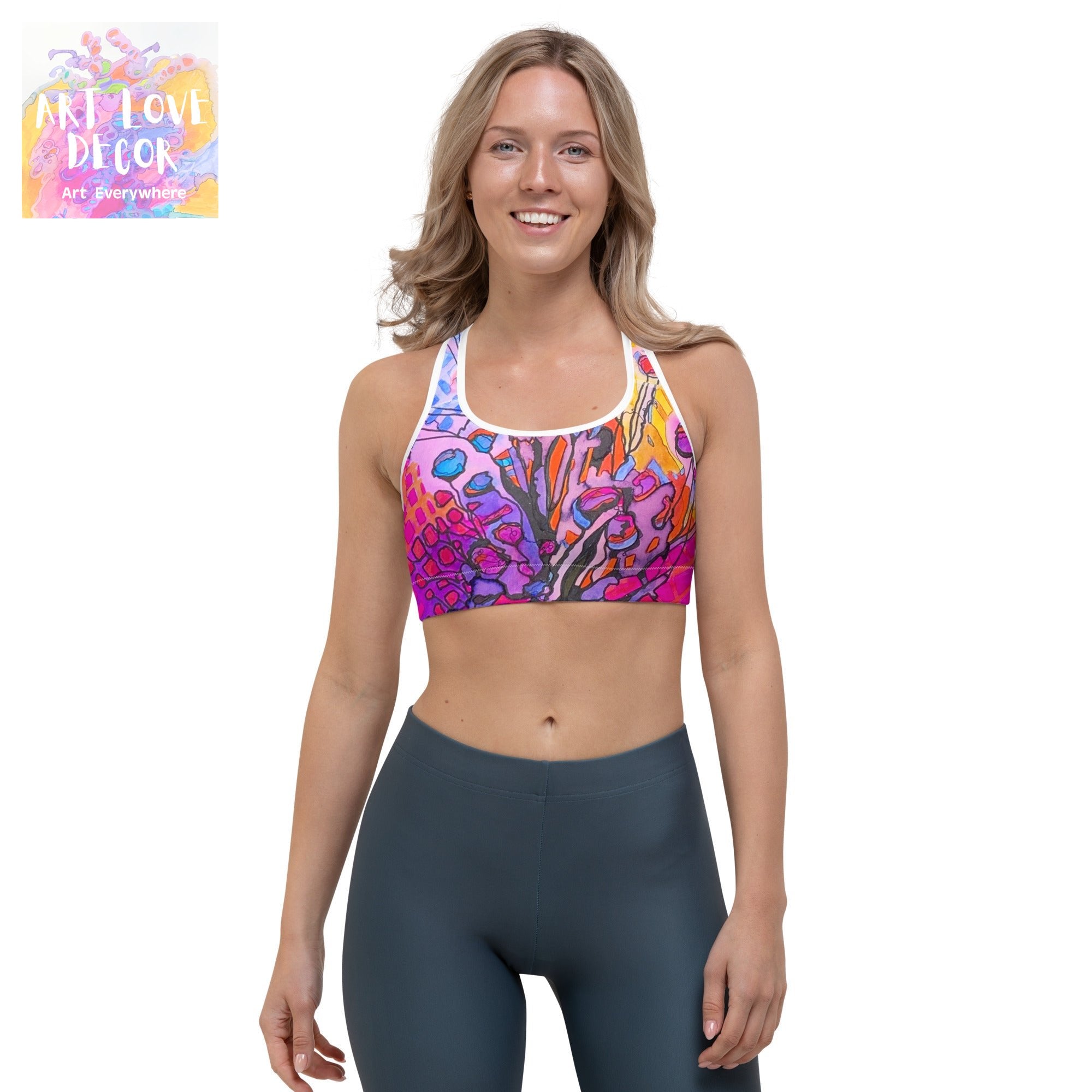 Flower Pot Abstract Sports bra - Art Love Decor