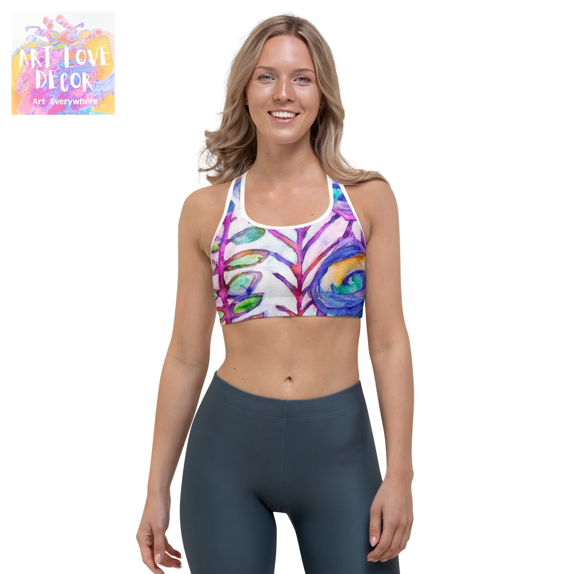 Long Stems Abstract Sports bra - Art Love Decor