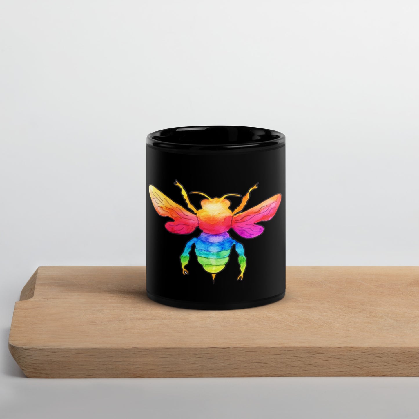 Rainbow Bee Black Glossy Mug
