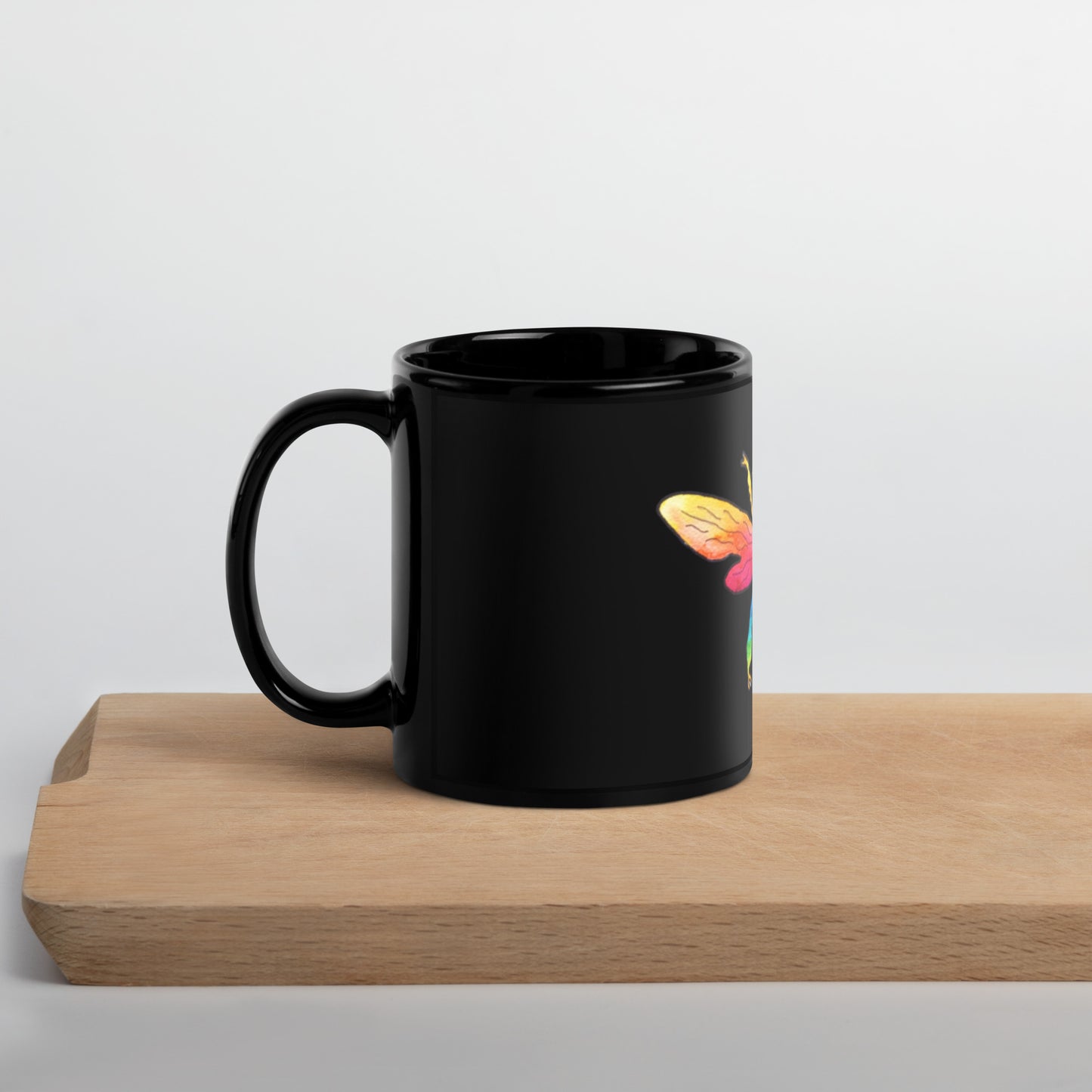Rainbow Bee Black Glossy Mug