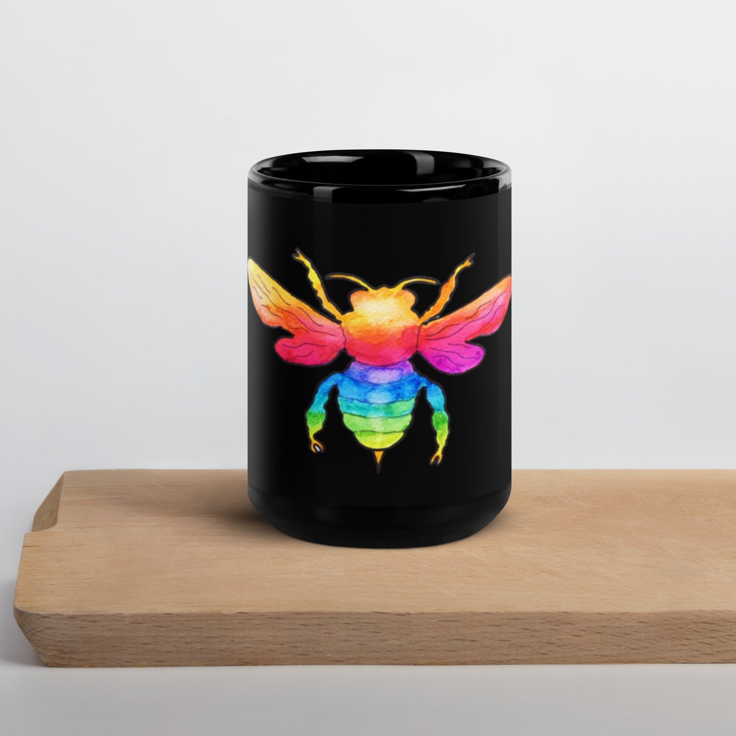 Rainbow Bee Black Glossy Mug