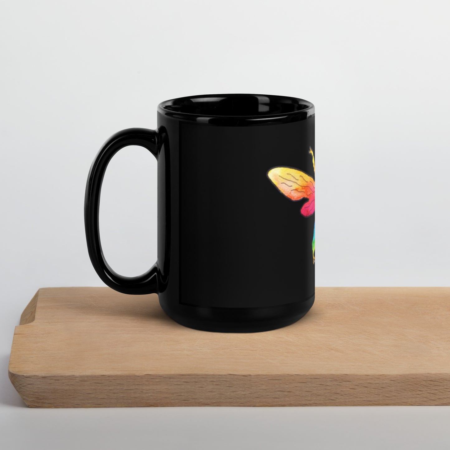 Rainbow Bee Black Glossy Mug