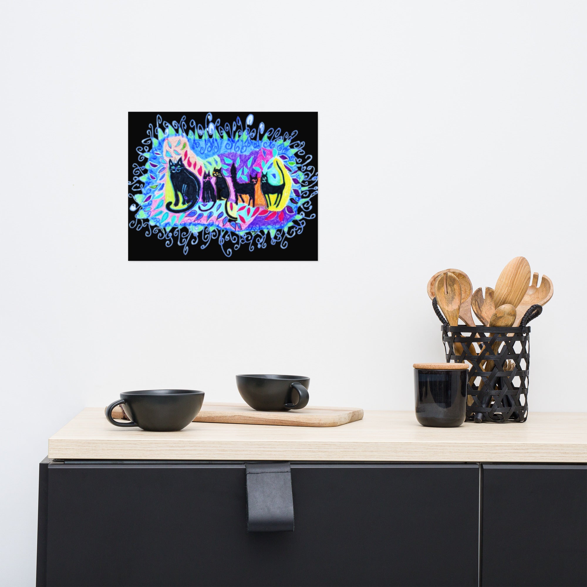 Five Black Cats Poster Unframed - Art Love Decor