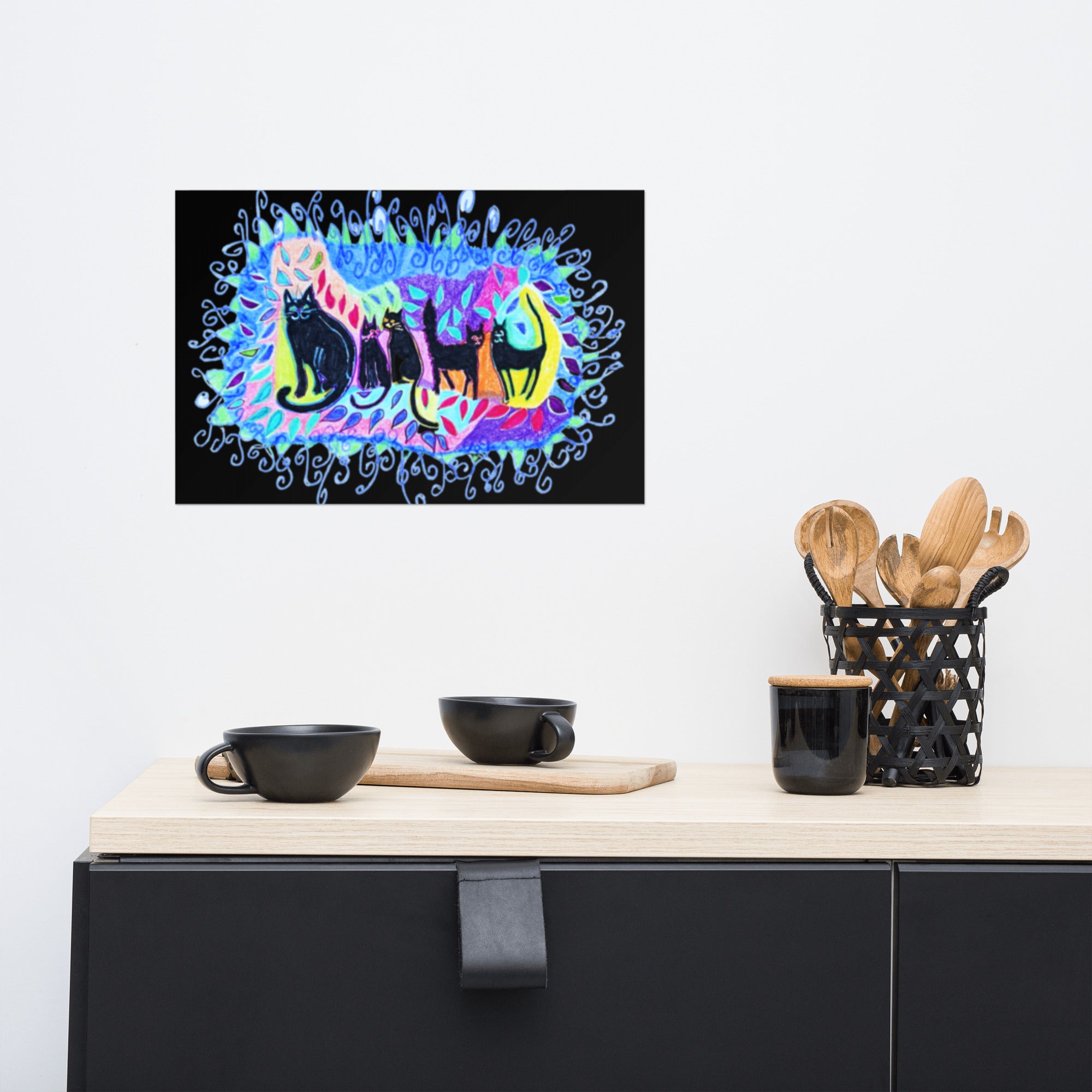 Five Black Cats Poster Unframed - Art Love Decor