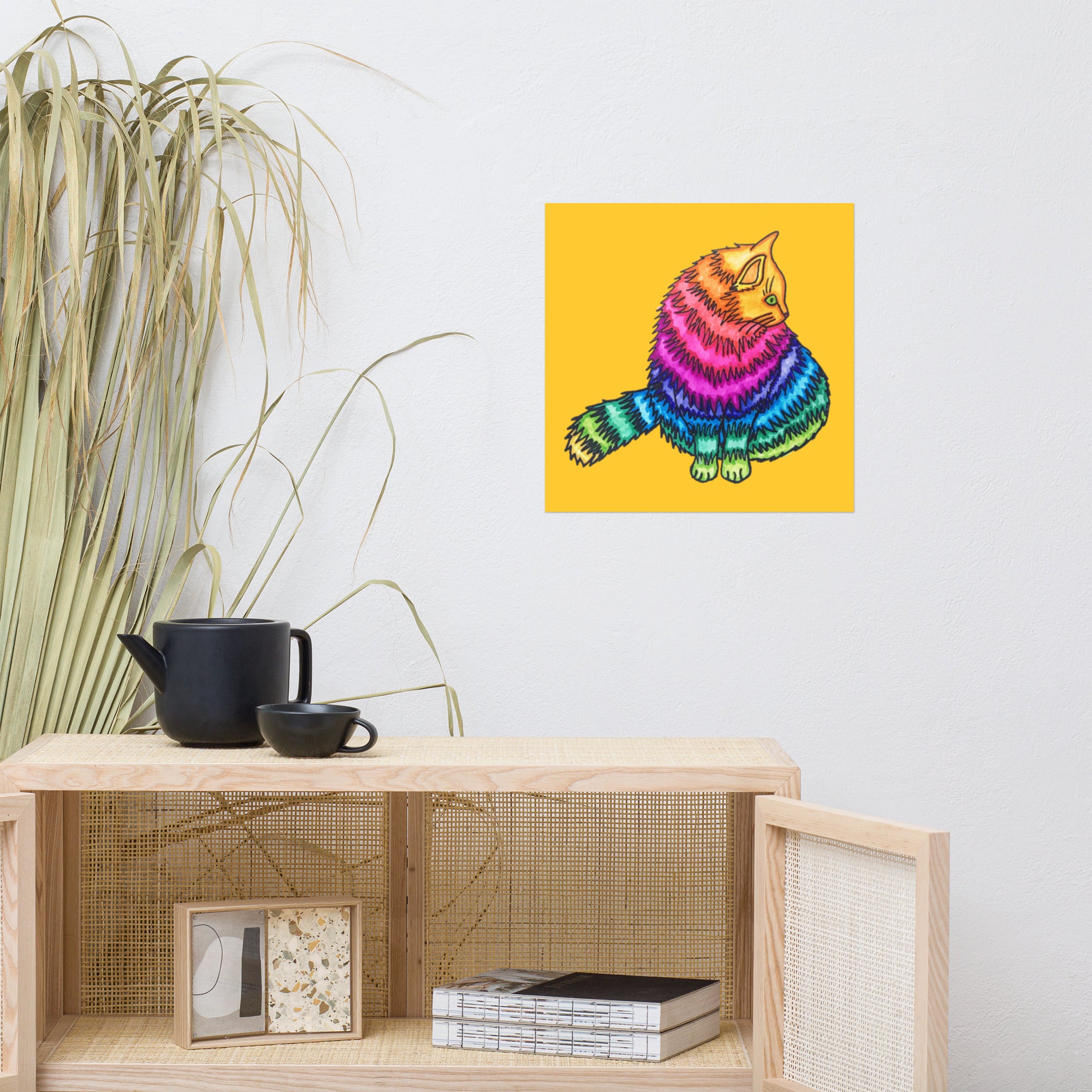 Rainbow Cat Yellow Poster Unframed - Art Love Decor