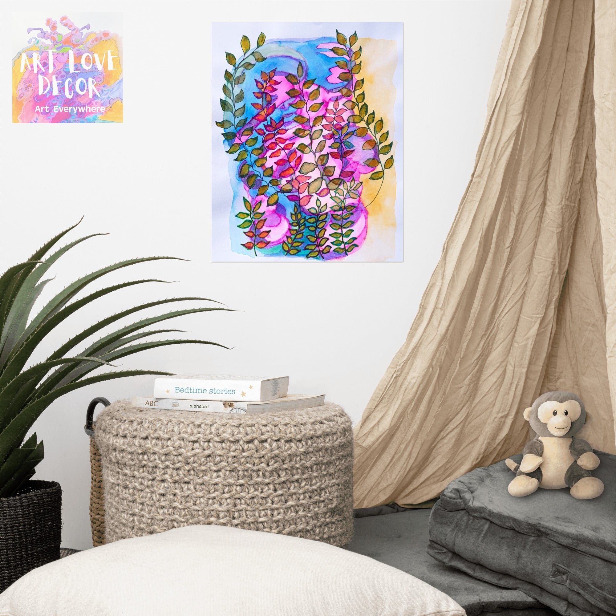 Evening Pink Leaves Poster Unframed - Art Love Decor