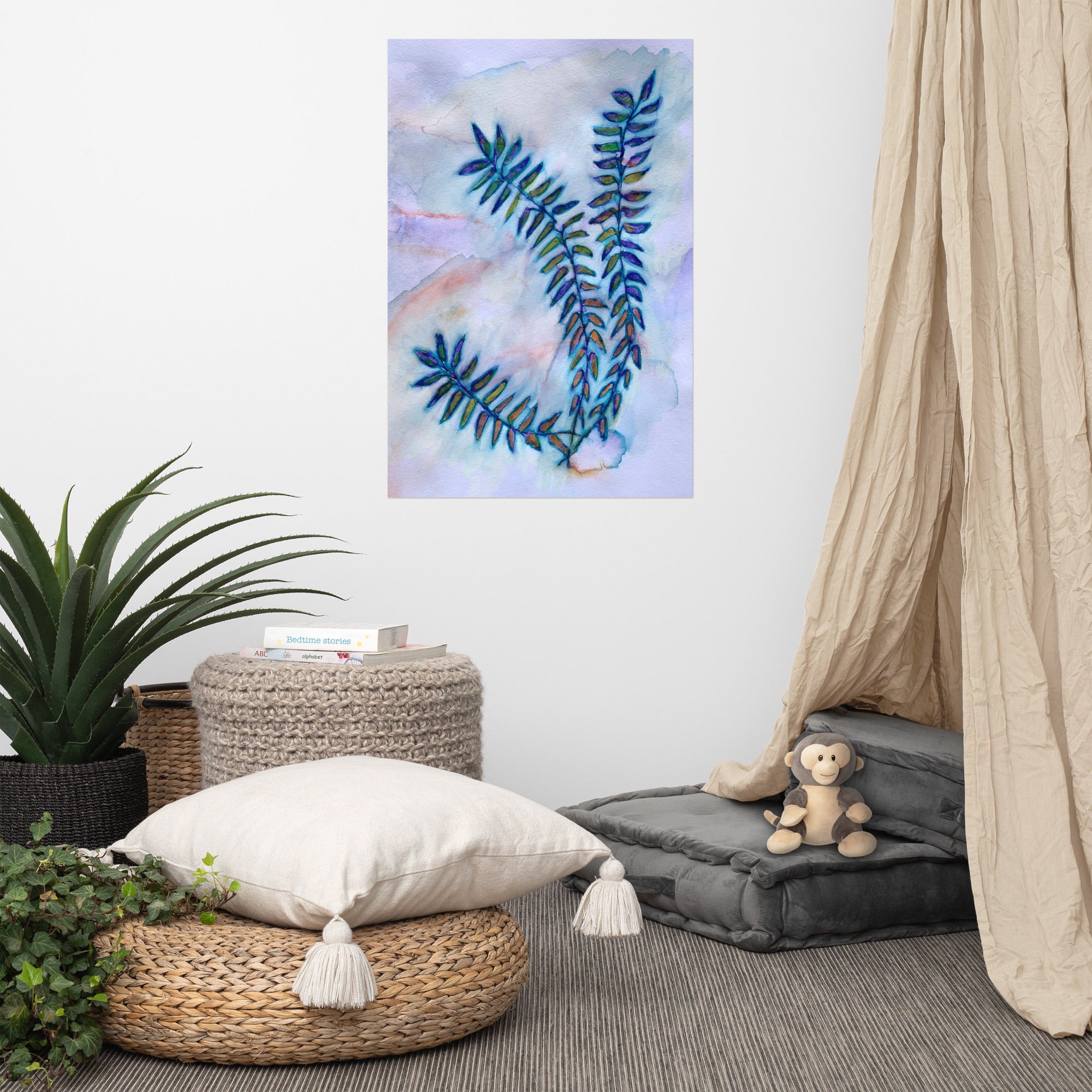 Quiet Blue Leaves Poster Unframed - Art Love Decor