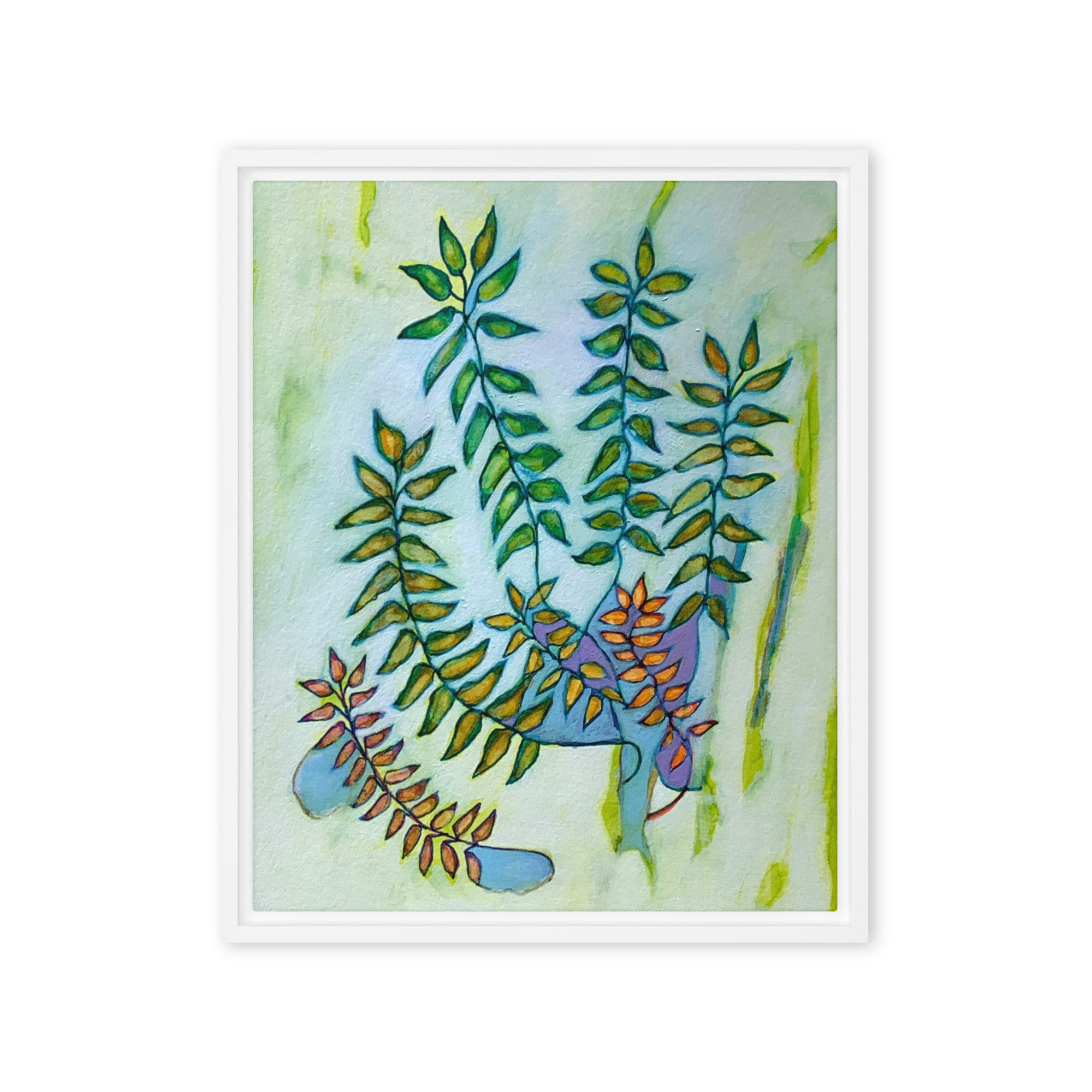 Calm Green Leaves Framed canvas print - Art Love Decor