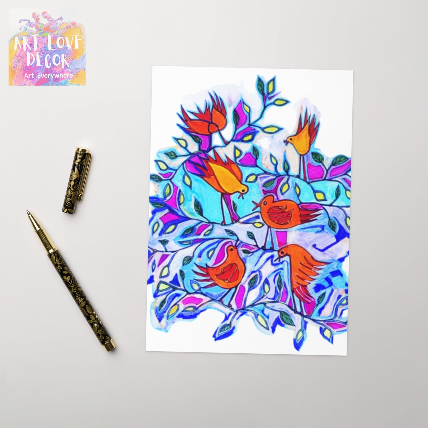 Six Tree Birds Greeting card - Art Love Decor