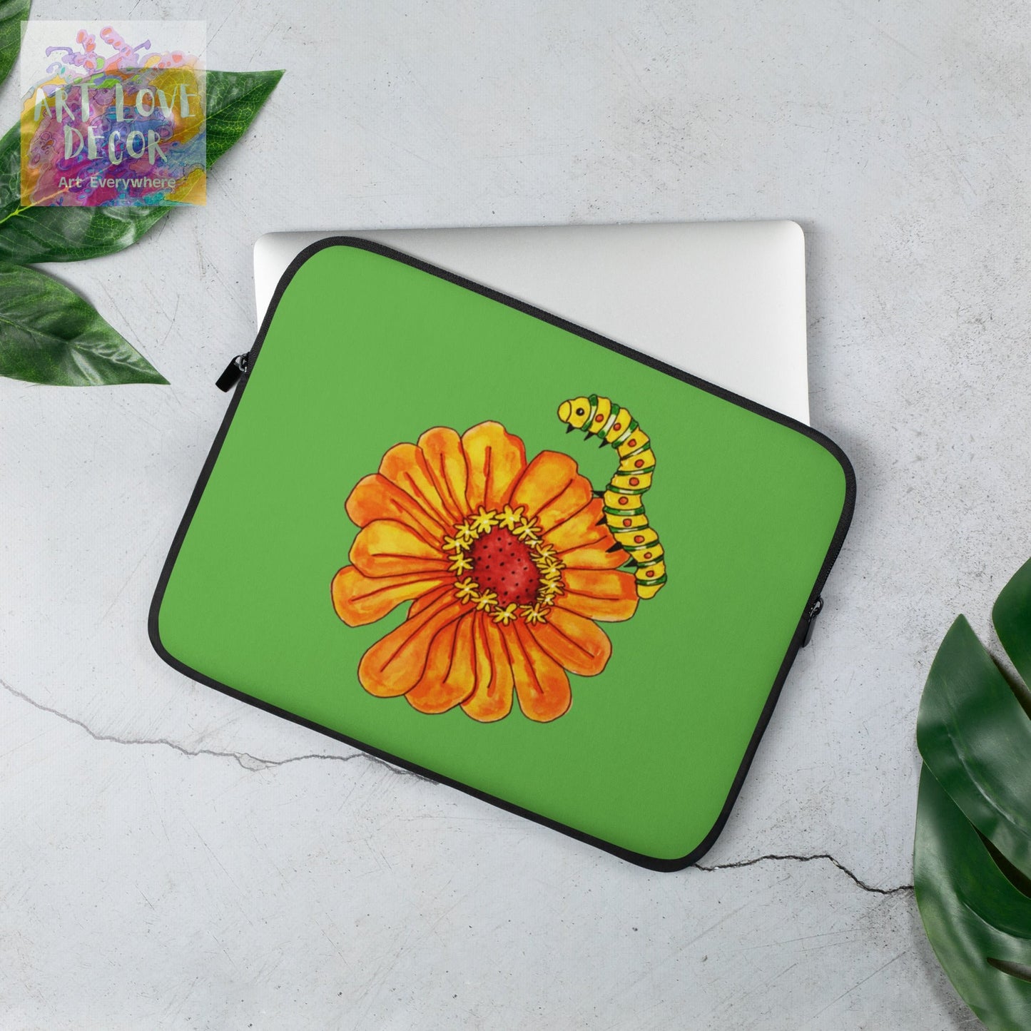Orange Flower Caterpillar Laptop Sleeve