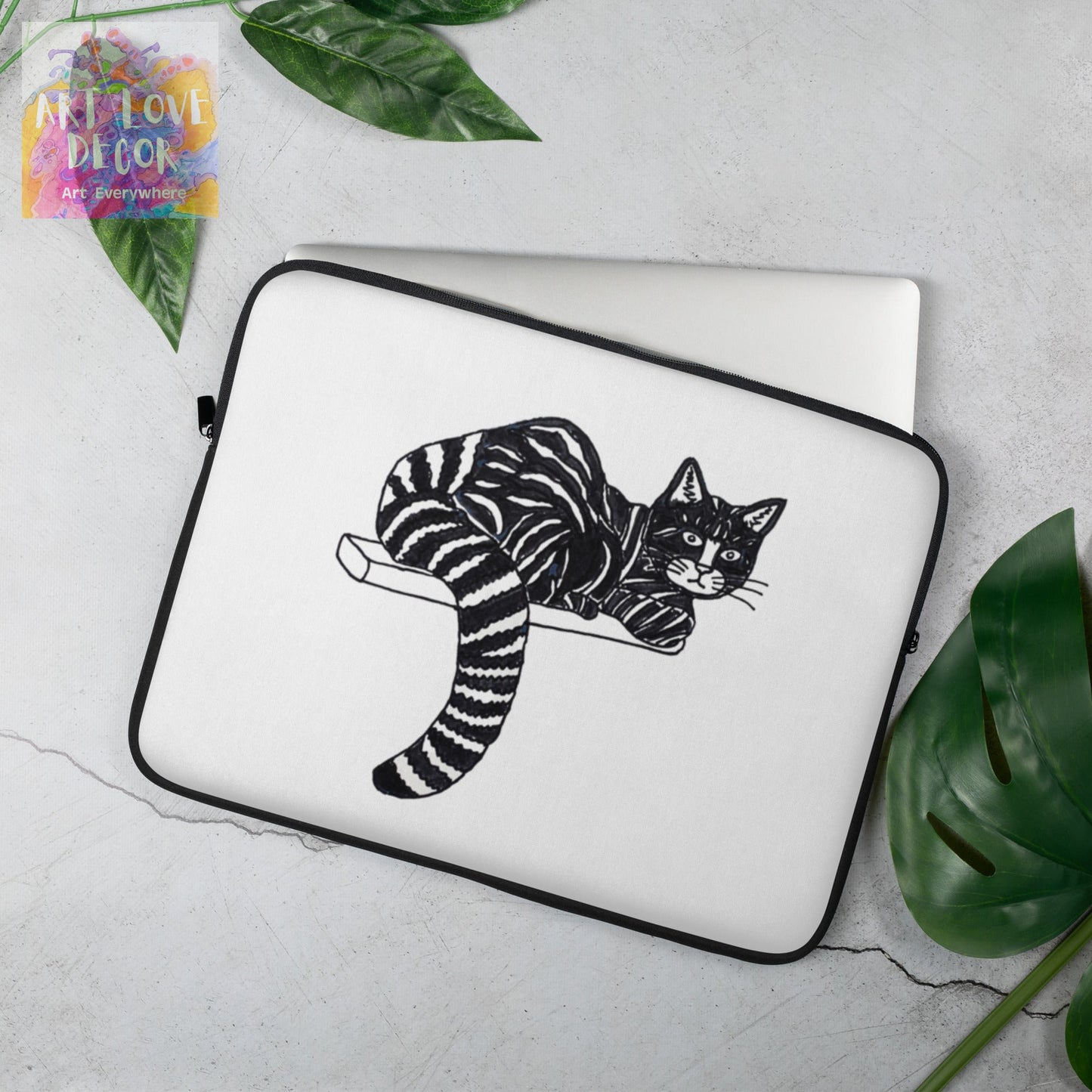 Black Striped Cat Laptop Sleeve