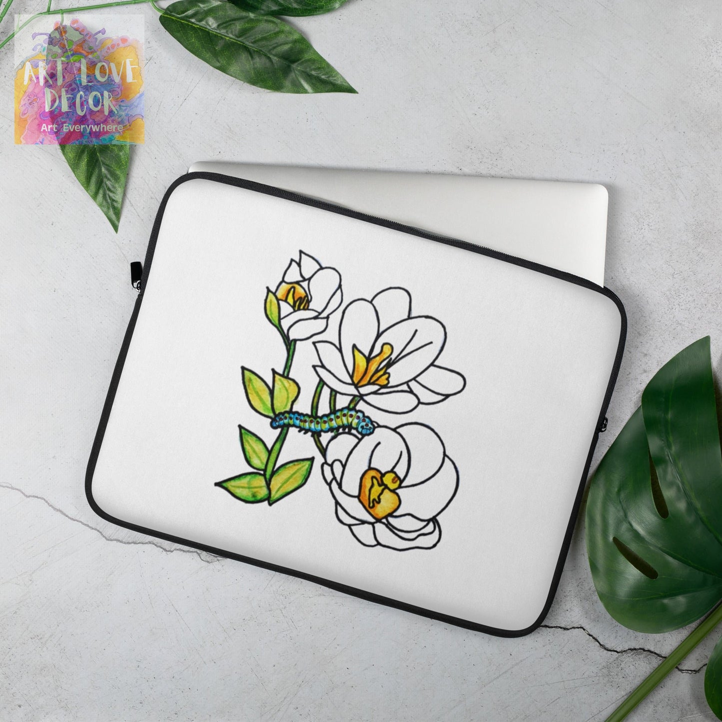 White Flowers Laptop Sleeve
