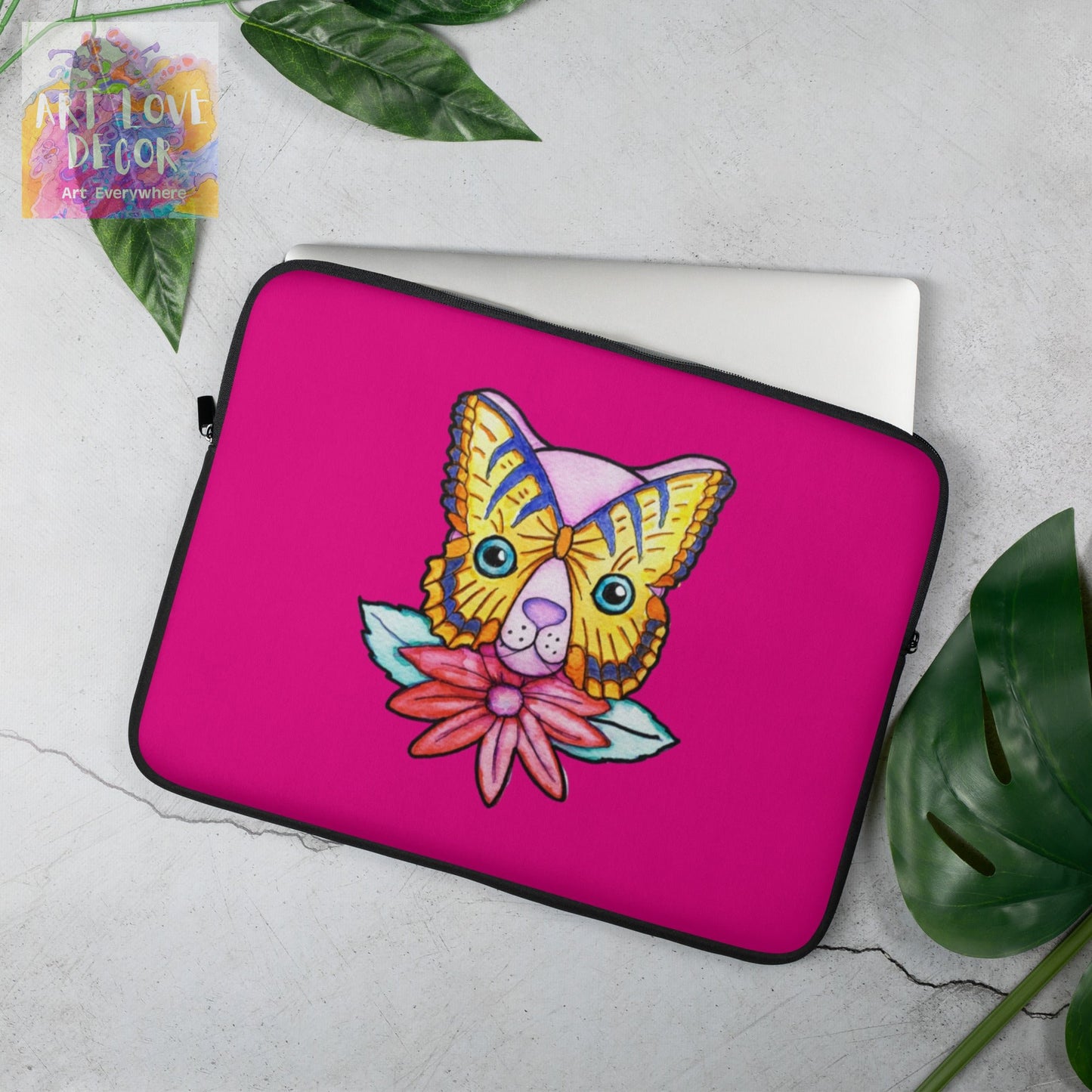 Kitty Cat Flower Laptop Sleeve